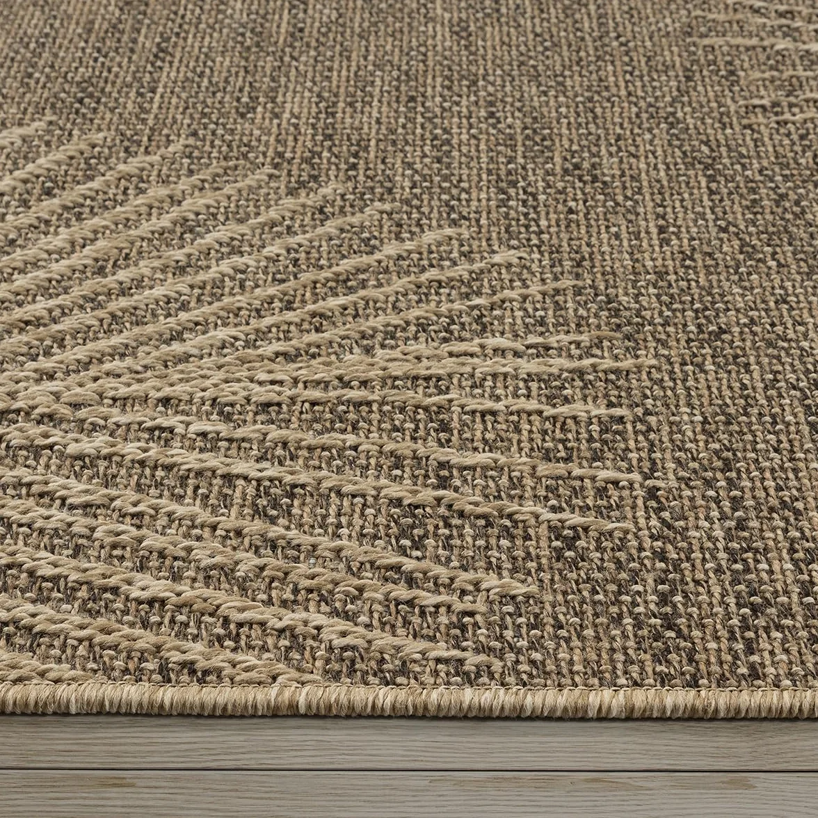 the carpet Kansas – wytrzymały dywan do wnętrz i na zewnątrz, o naturalnym wyglądzie juty, odporny na warunki atmosferyczne, nadaje się na taras i do ogrodu, ok. 60 x 90 cm