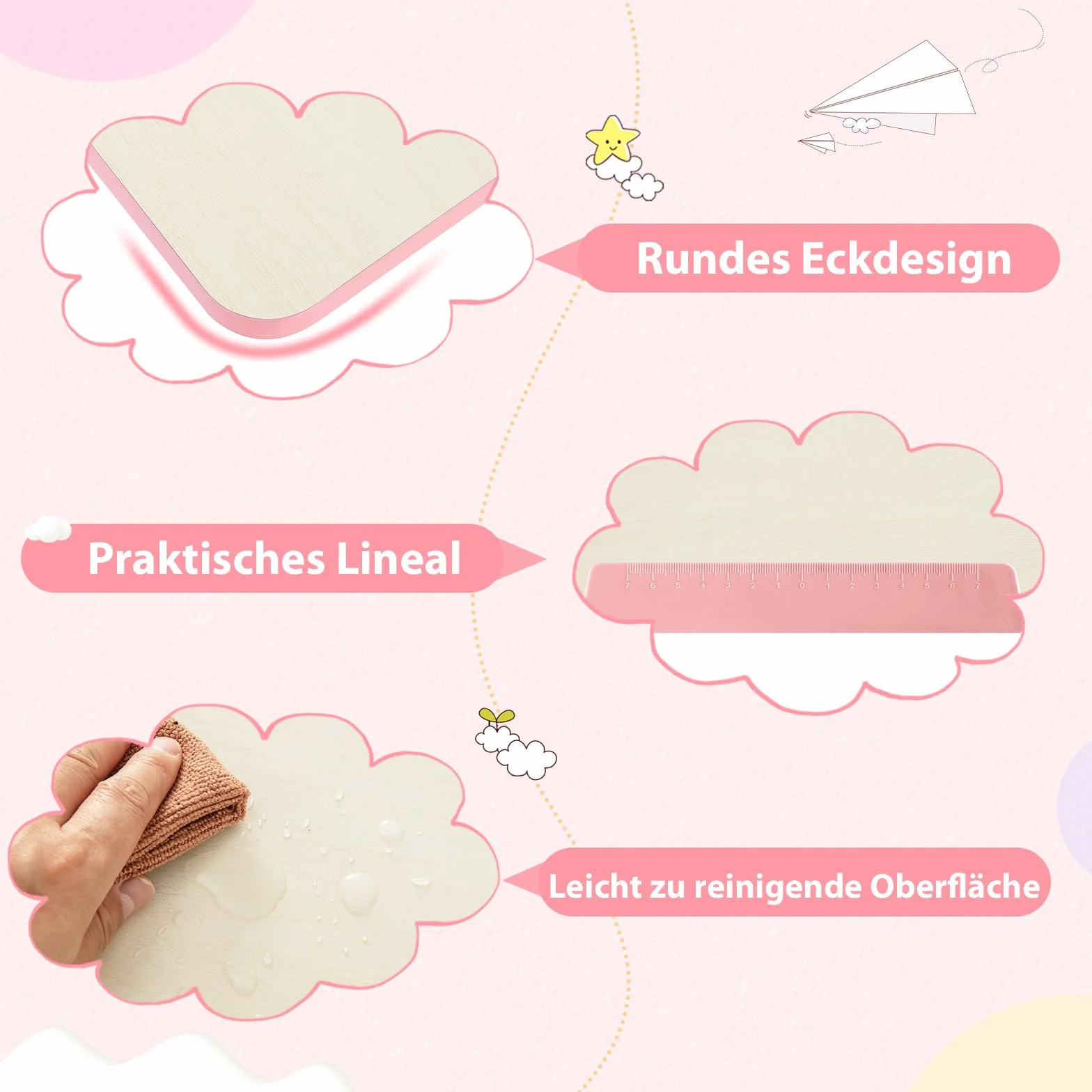 COSTWAY Biurko dziecięce z regulacją wysokości, biurko dla dzieci z odchylanym blatem, regałami i szufladą, biurko młodzieżowe, dla dzieci w wieku 3-12 lat (różowe)