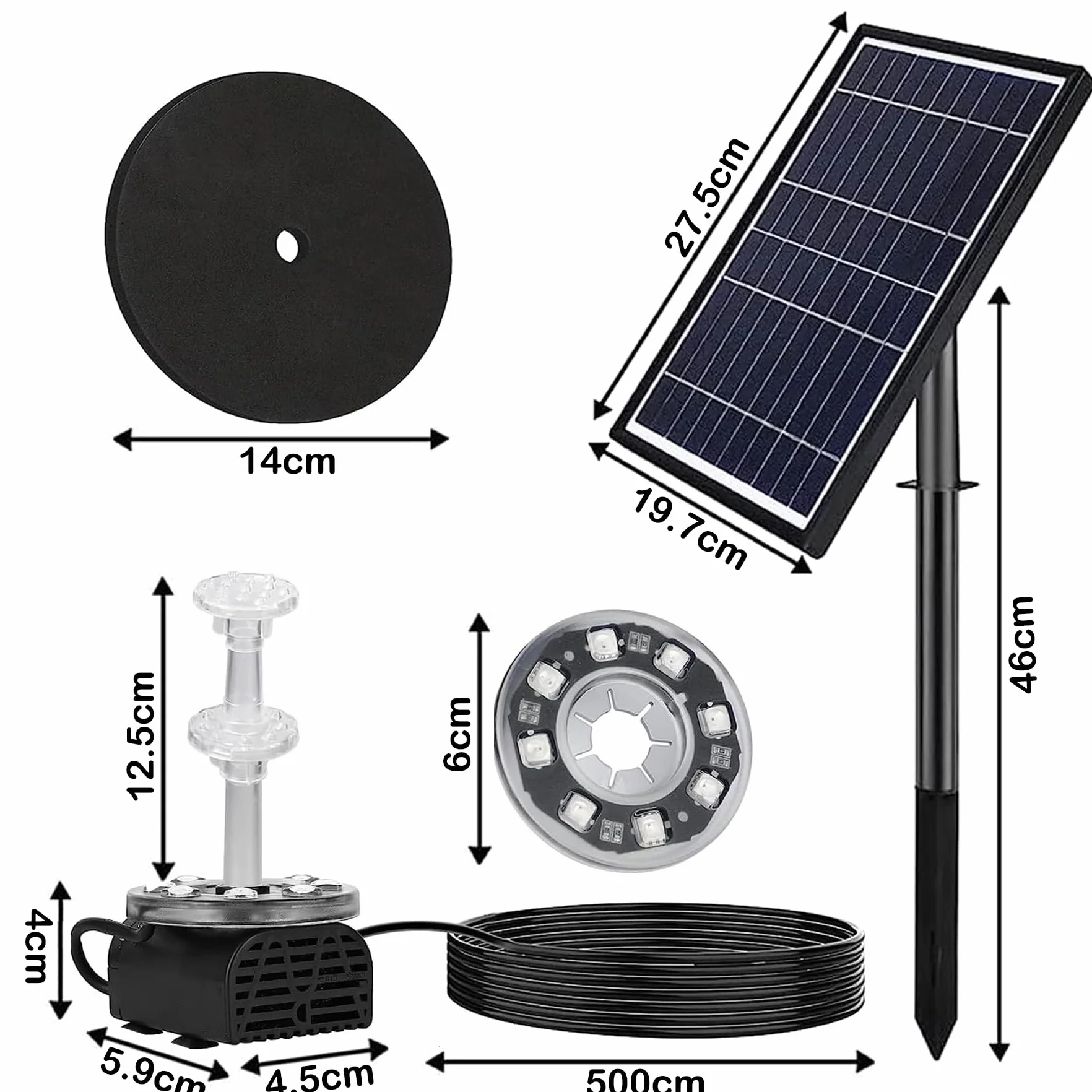 Forever Speed Solarna Pompa LED 7 W z Baterią do Stawu i Ogrodu - Maks. Wysokość Rozpylania Wody 230 l/h