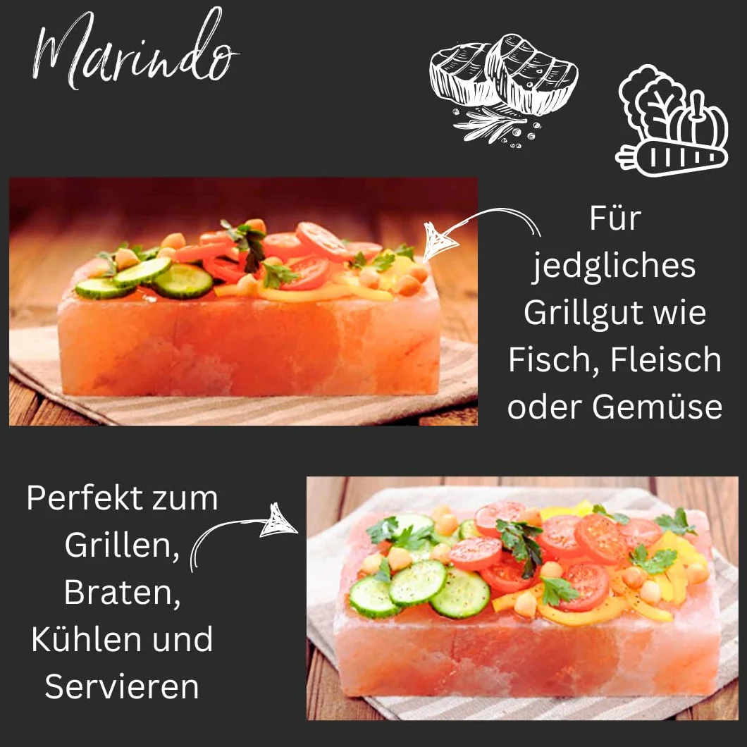 Marindo Chef BBQ grill solny XL (zestaw 2 szt.) 20 x 20 x 4 cm razem | kamień solny do grillowania | bardzo gruby kamień solny: 20 x 10 x 4 cm | zestaw 2 szt. | w zestawie instrukcja obsługi (może nie