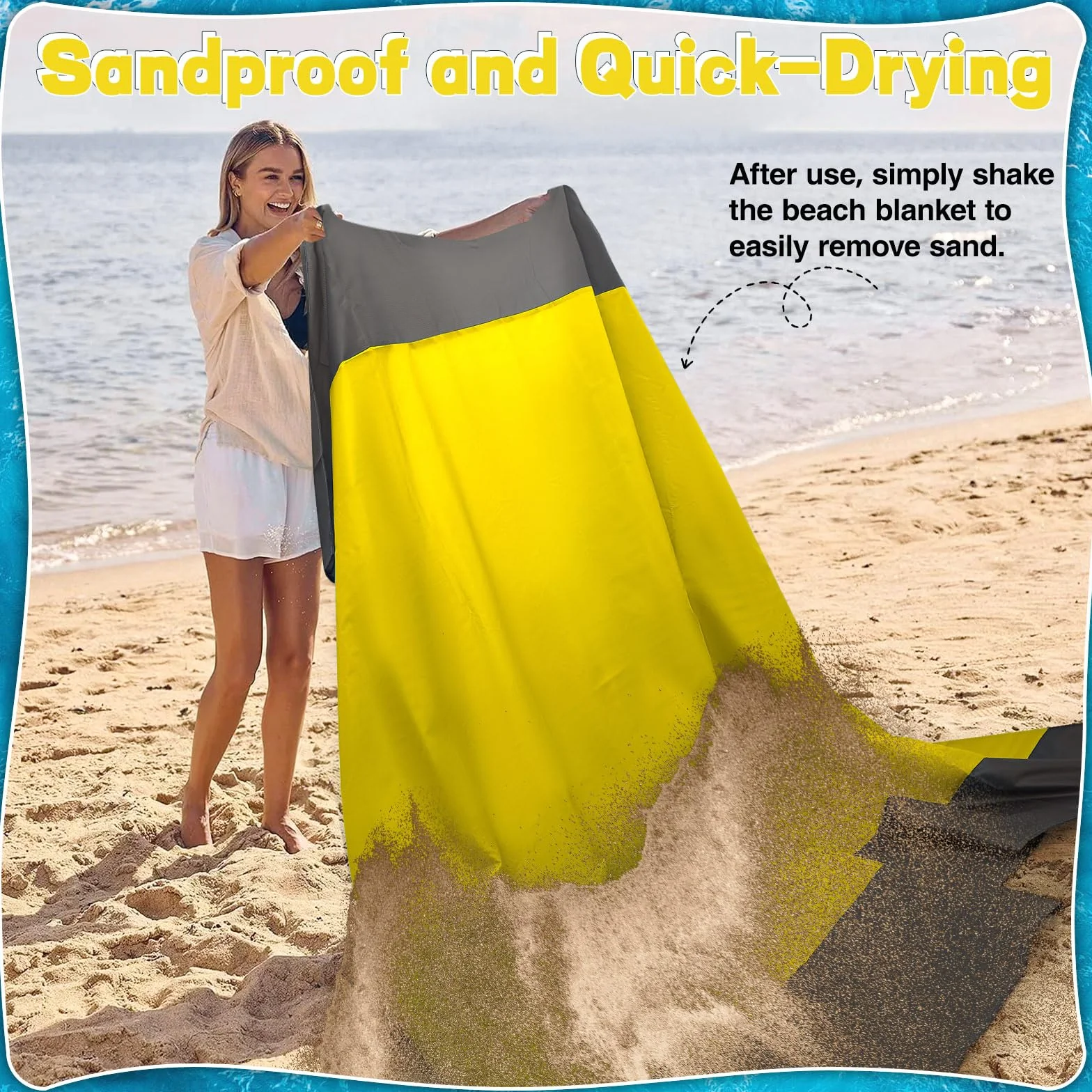 Koc plażowy nieprzepuszczający piasku XXL 210x200 cm - Nieprzepuszczająca i antypiaskowa mata plażowa na plażę, kemping, piknik lub podróże - Idealna na plażę, Lekka i wytrzymała