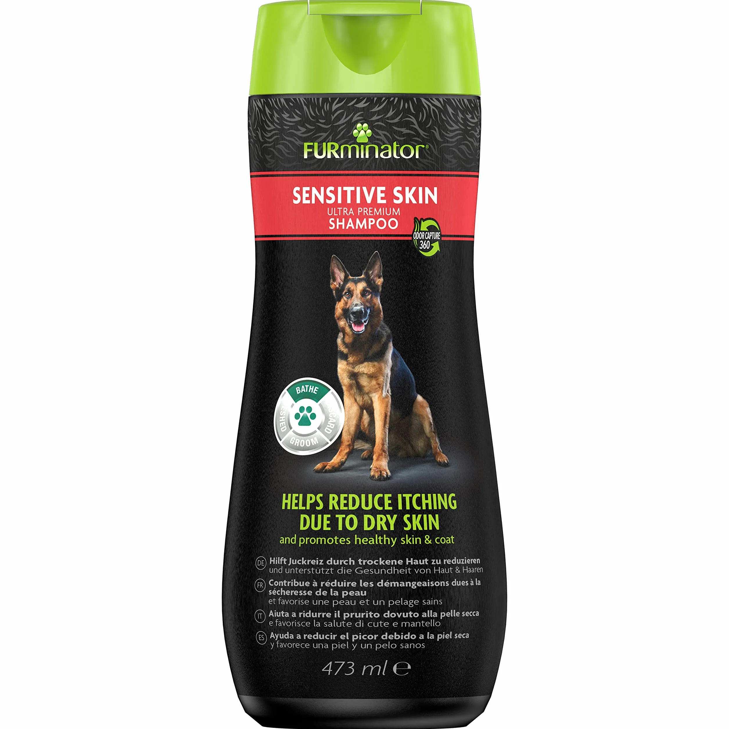 FURminator Sensitive Skin szampon dla psów – szampon premium dla psów o wrażliwej skórze, redukuje swędzenie spowodowane suchą skórą, 473 ml