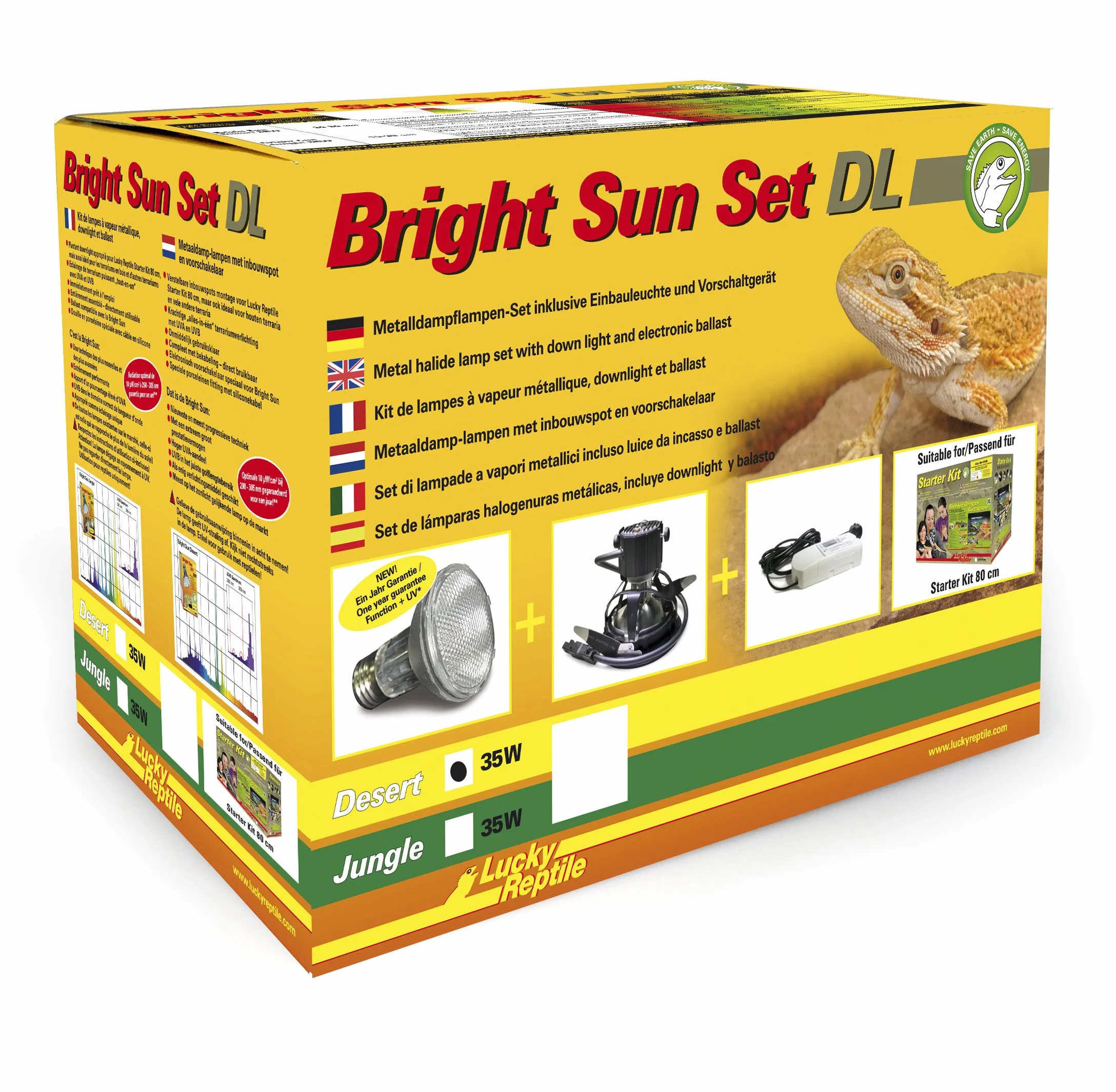 Lucky Reptile Bright Sun Set DL Desert Metalowa lampa parowa 35W z oprawą oświetleniową i statecznikiem UV do terrarium