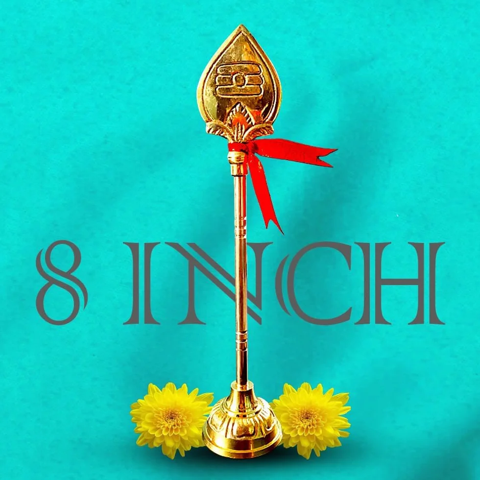 Mosiężny Murugan Vel, tradycyjny stojak lorda Murugana Vel na Pooja i wystrój domu, hinduski bóg Vel Idol, złoty mosiężny posąg Vel (20 cm), prezenty i duchowa dekoracja