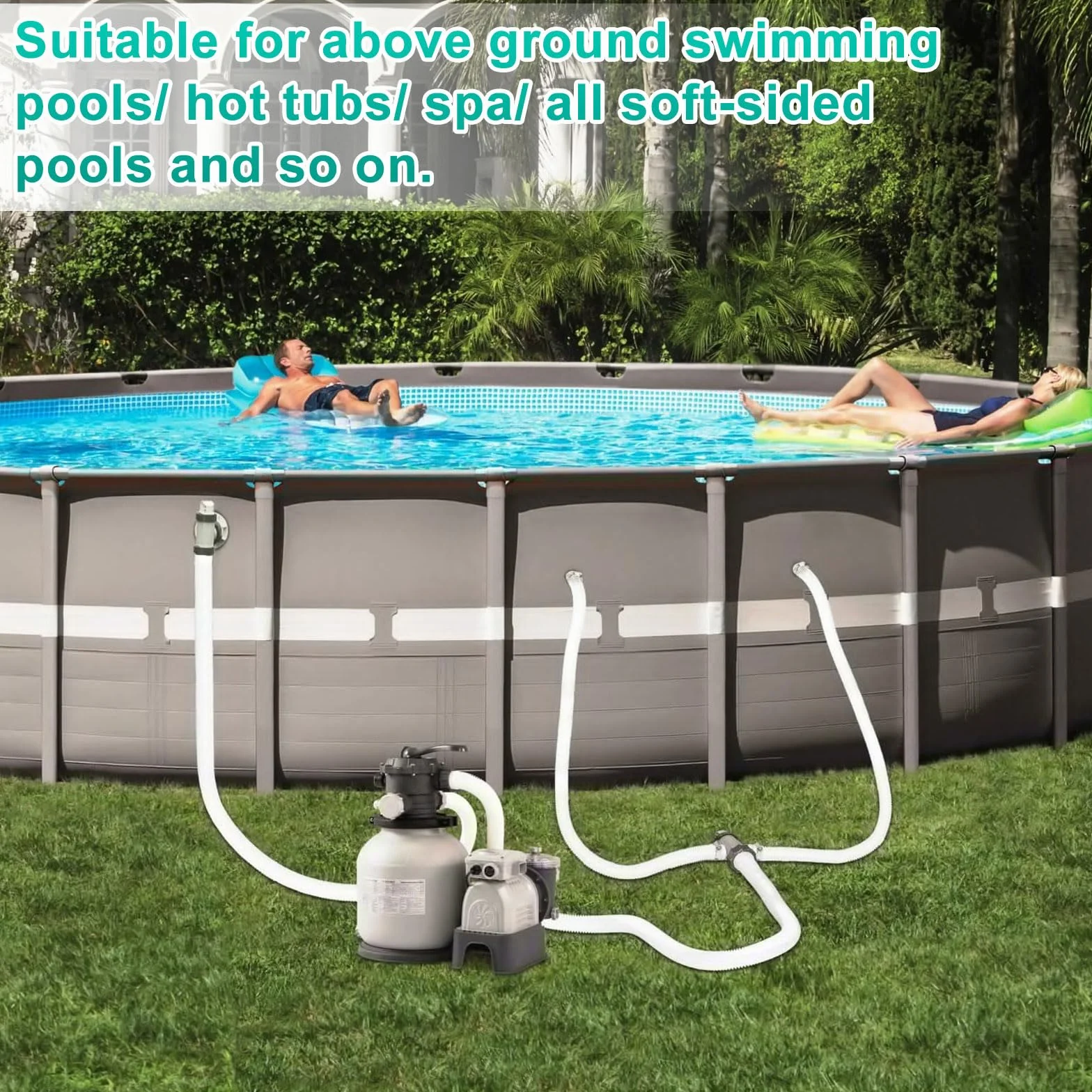 TNSLAND 2 sztuki wąż basenowy 32mm z 4 sztuki klips zabezpieczający wąż basenowy 150cm biały wąż basen wąż zastępczy basen wąż do pompy zanurzeniowej wąż pompowy do pomp basenowych i pompy filtrującej