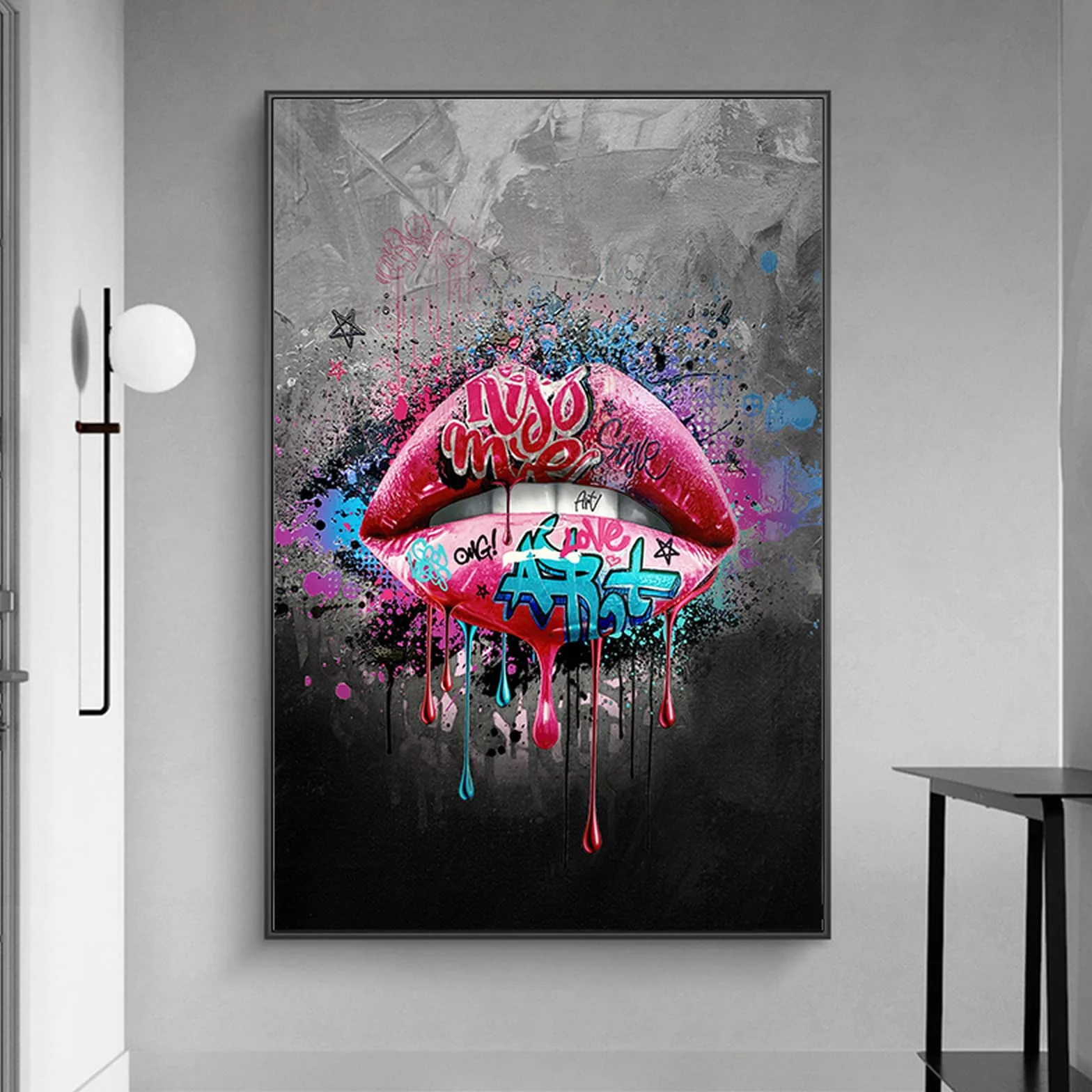 Pop Street graffiti sztuka dziewczyna usta obraz na płótnie sztuka ścienna plakaty wydruki obrazy ścienne do salonu sypialni domu dekoracja ścienna bez ramy 60 × 80 cm × 2 szt