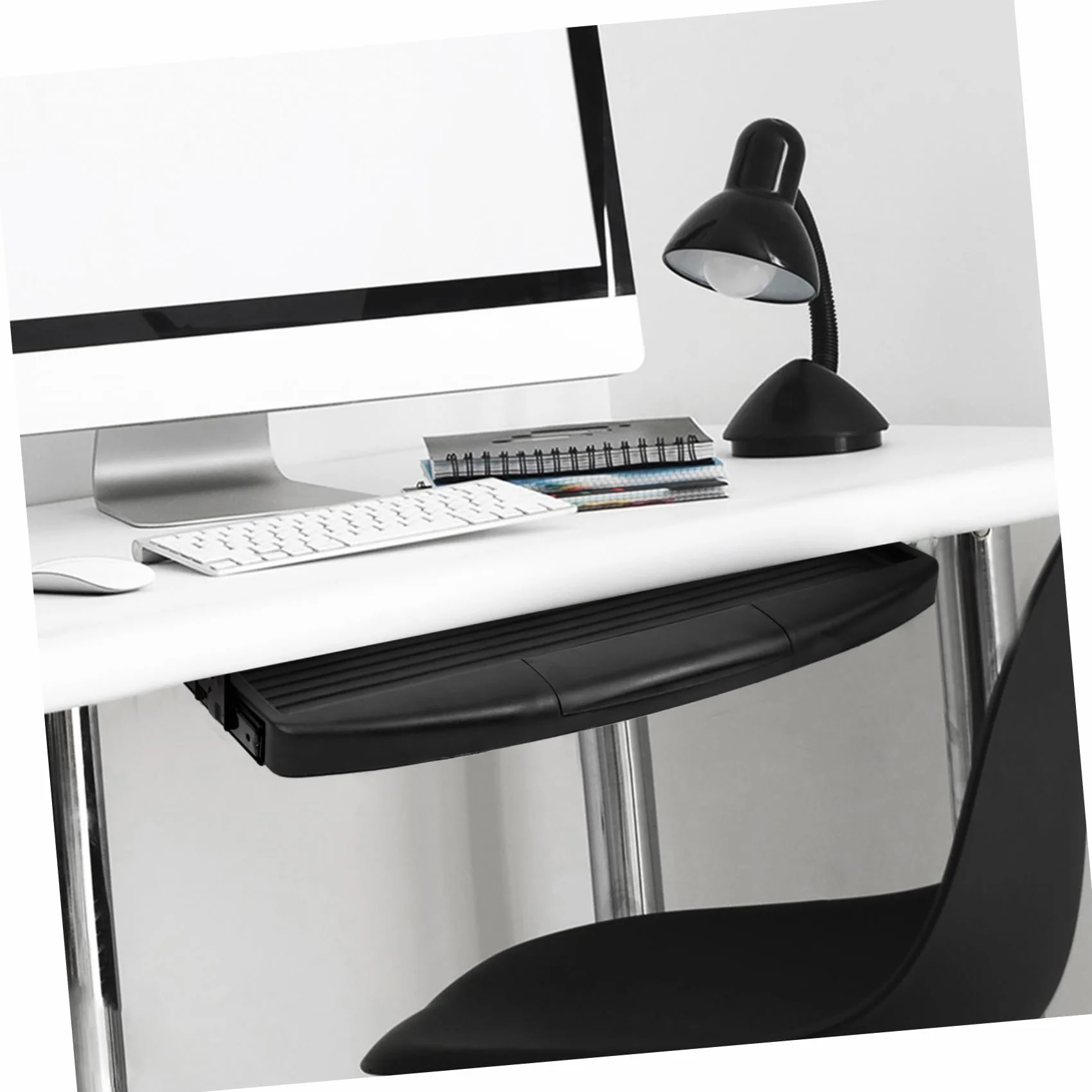 Organizator Klawiatury Pod Biurkiem z Wysuwanym Pojemnikiem Ergonomiczny Stojak Klawiaturę Praktyczny Akcesorium Do Biura Wykonany z Plastiku i Metalu