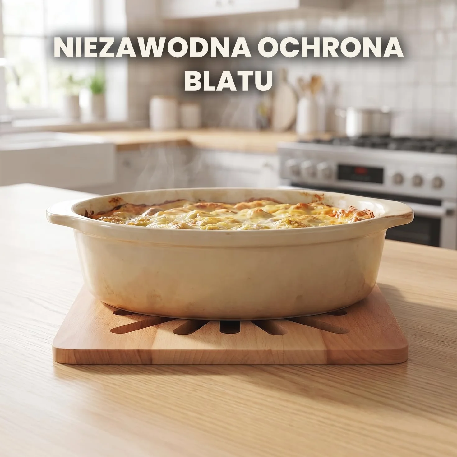 Drewniana podkładka pod garnek 19,5 x 19,5 cm - kwadratowa żaroodporna podkładka pod gorące garnki i patelnie, dekoracyjny trójnóg drewniany do kuchni