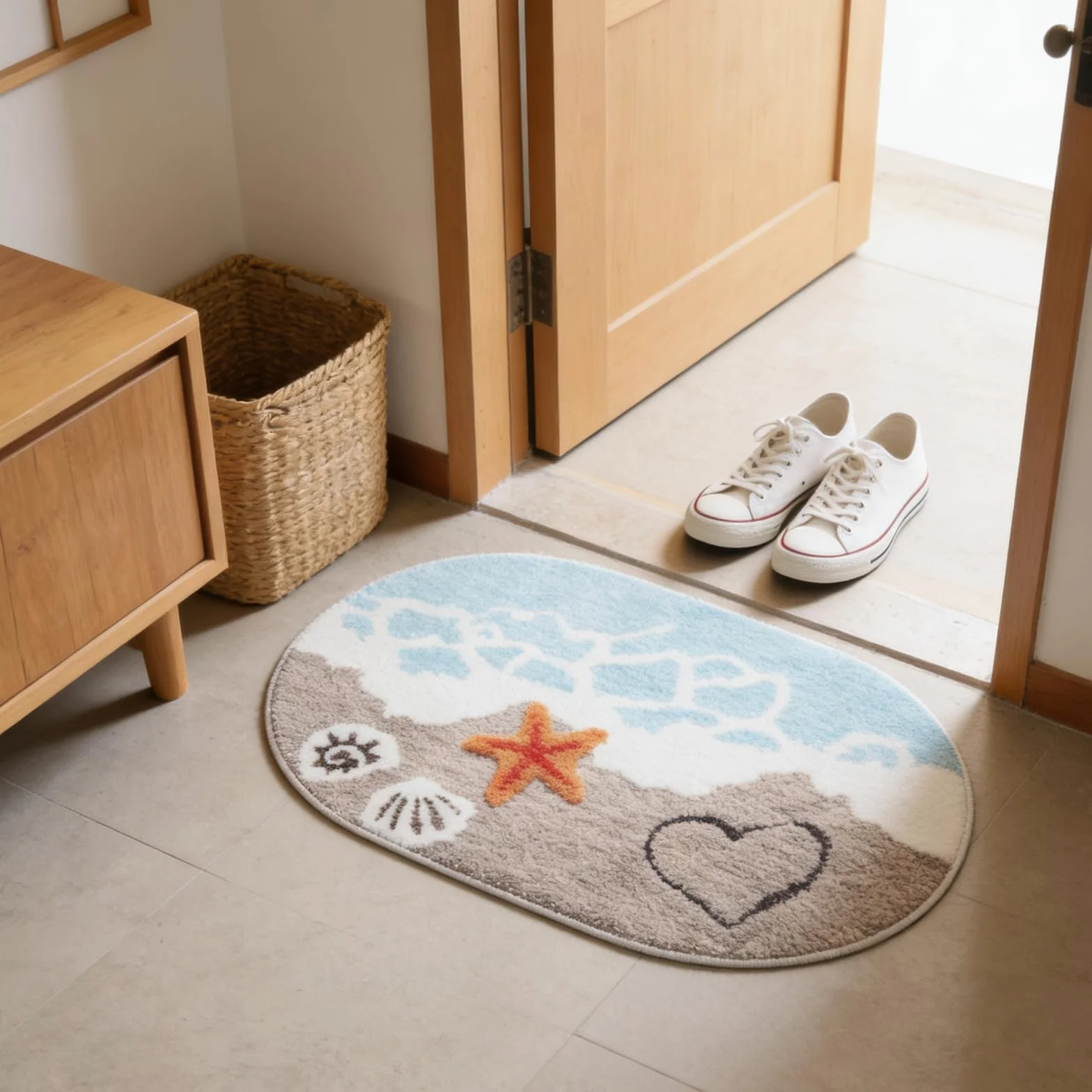 Antypoślizgowa mata łazienkowa 50 x 80 cm – miękki, puszysty dywanik łazienkowy z wzorem na lato, plażę, antypoślizgowa mata łazienkowa, nadaje się do prania, antypoślizgowy dywanik do