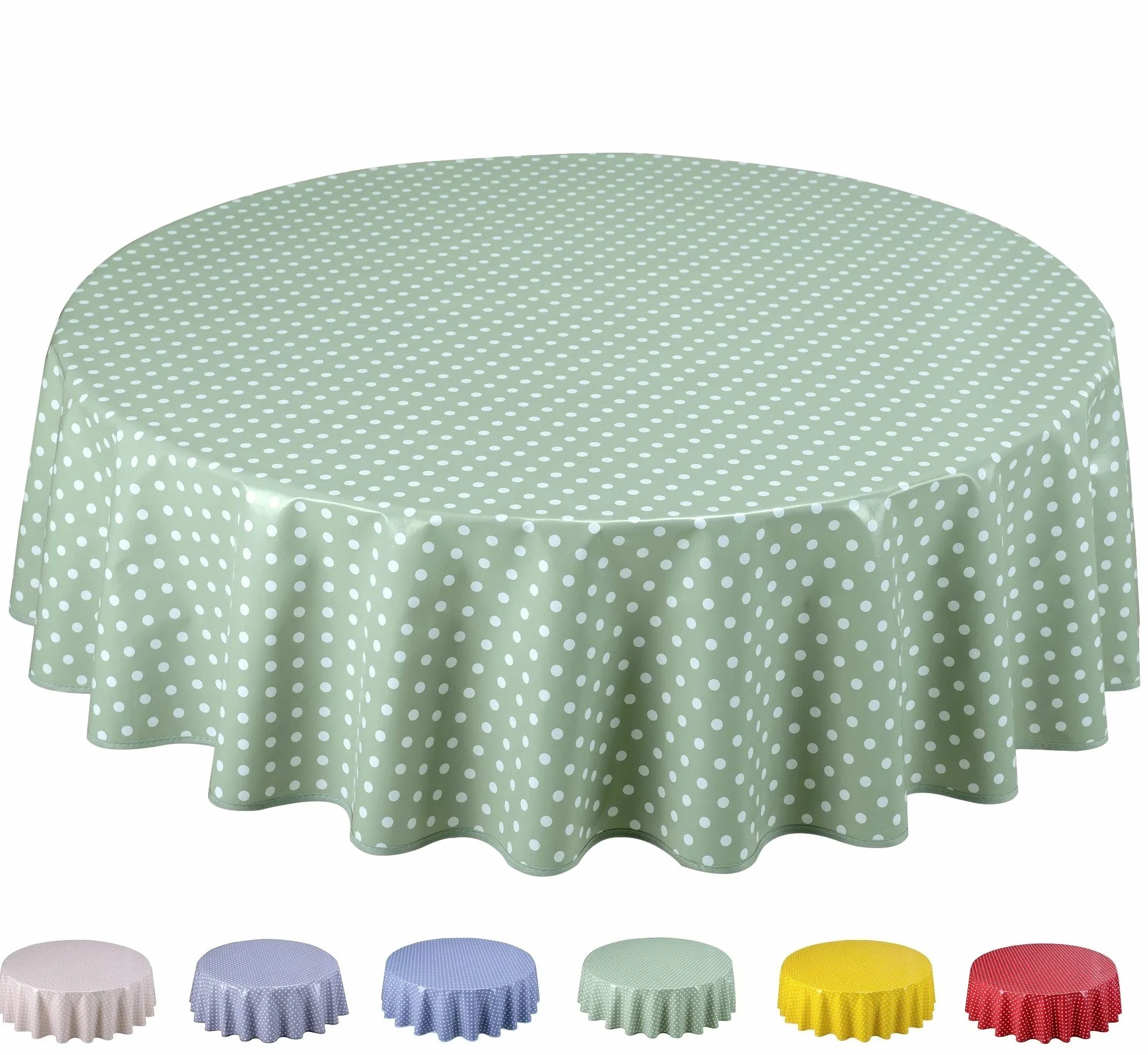 Home Direct Obrus ceratowy PVC okrągły 140 cm Mały groszek szałwiowy zielony