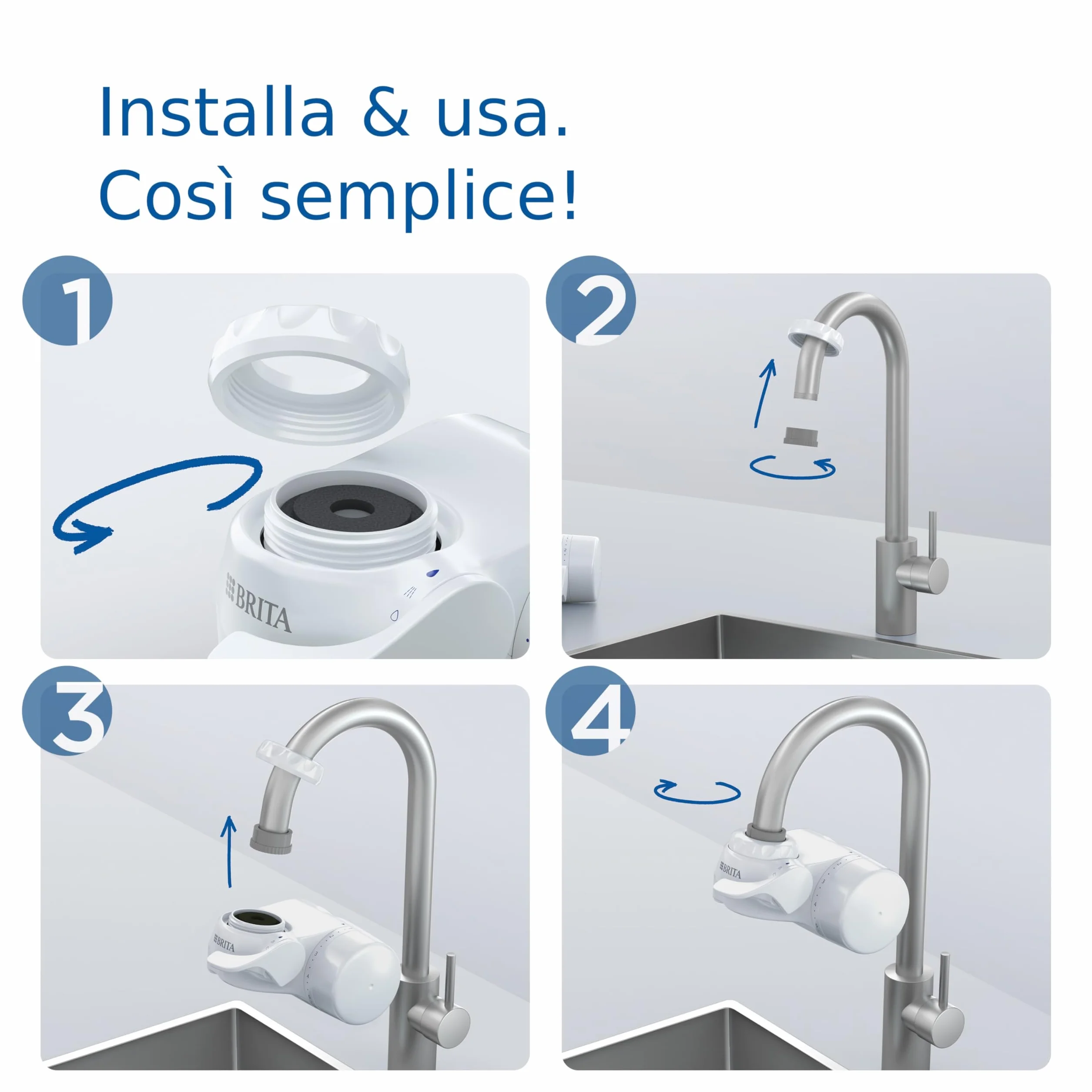 BRITA ON TAP V System filtrów wody, w zestawie 1 wkład: zrównoważona woda o dobrym smaku bezpośrednio z kranu, redukuje mikrocząstki, PFAS, metale i substancje wpływające na smak.