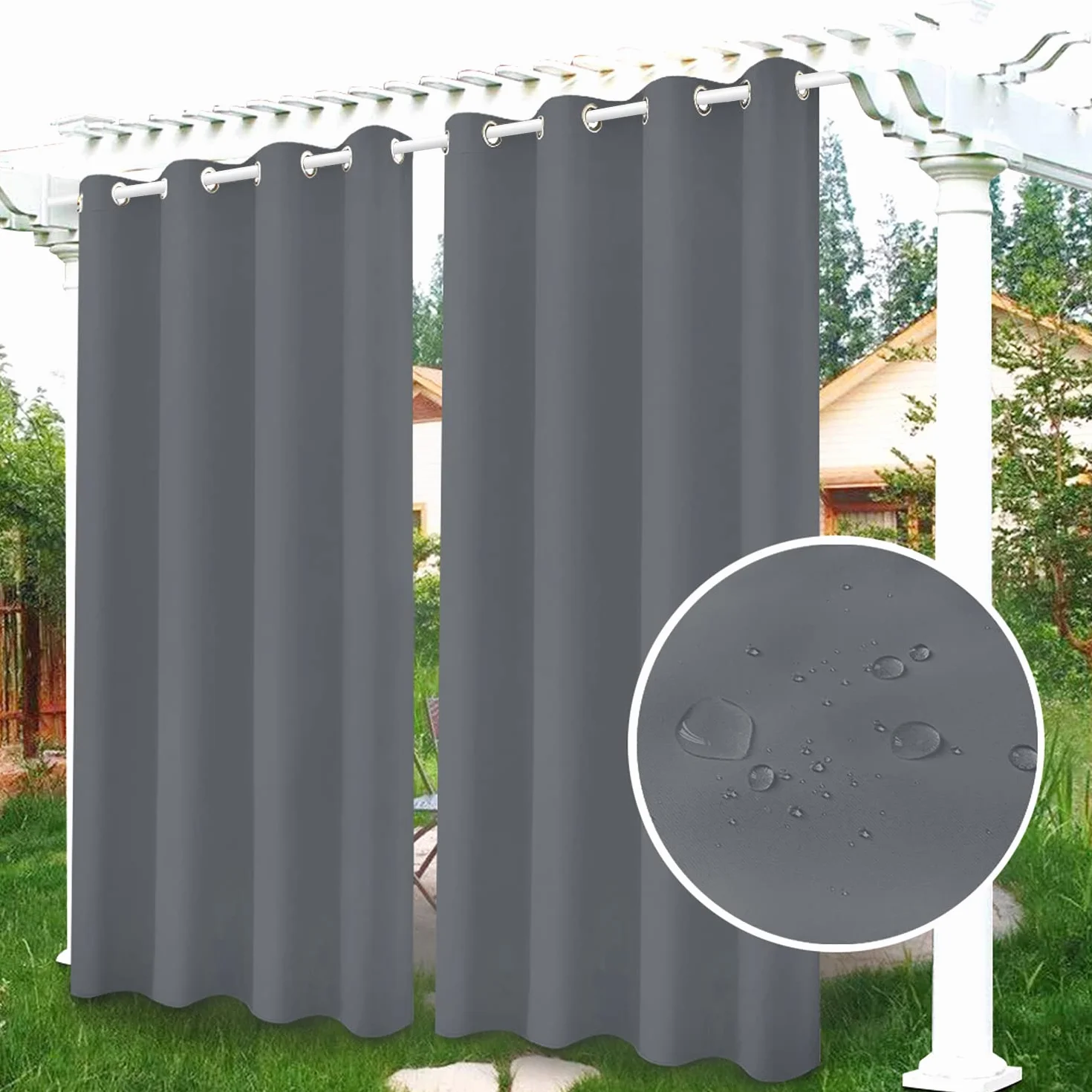 Famibay 2 Panele Zewnętrzne Zasłony do Ogrodu, Patio, Pawilonu, Pergoli - Wodoodporne, Izolacja Termiczna, Zaciemniające na Przelotkach