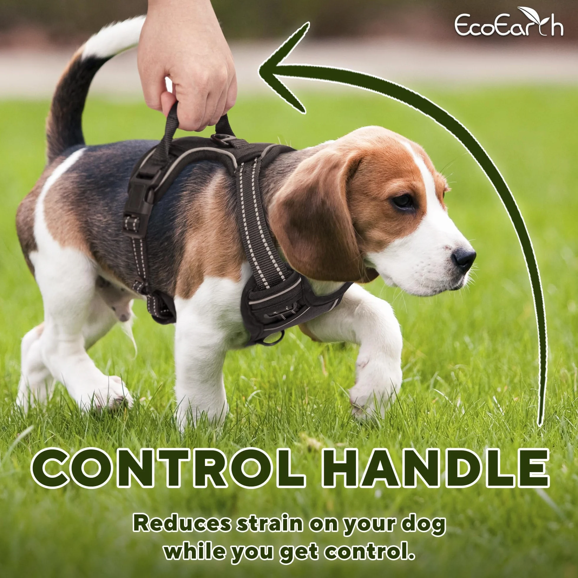 EcoEarth Dog Harness for Medium Dogs Black Soft Padded Adjustable No Pull Pet Harness