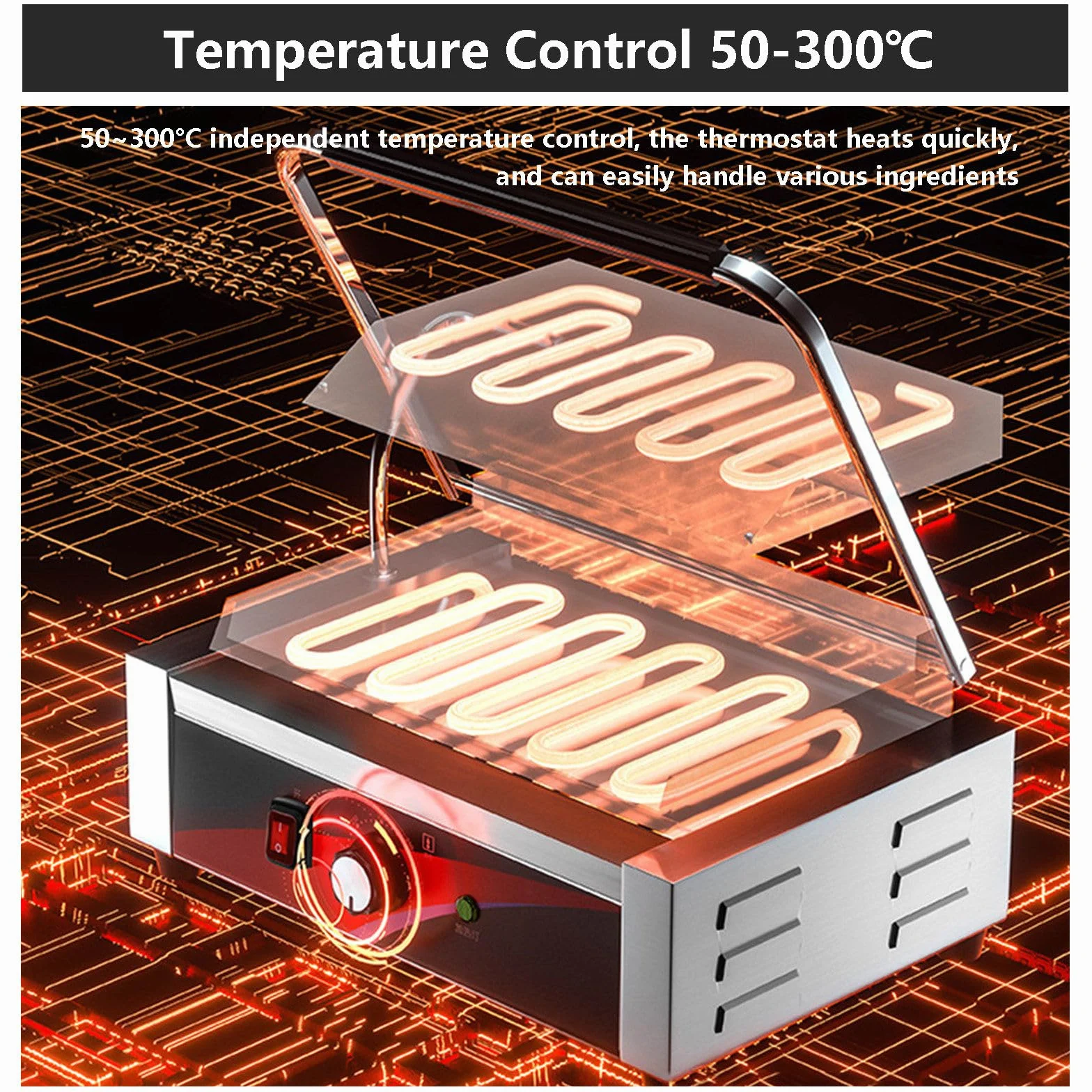 Elektryczny Toster Deep Fill Toastie Maker 50~300℃, Komercyjny Toster Do Kanapek, Nieprzywierająca Płyta Grillowa, Stal Nierdzewna I Rowkowana Konstrukcja(Z 5 Szczypcami Do Grilla),1800W
