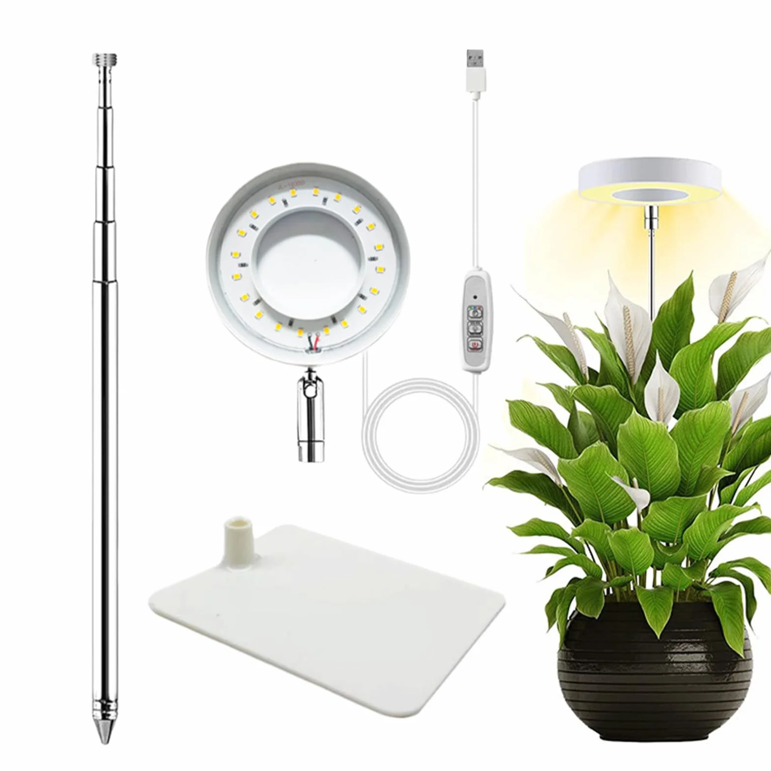 Plant Light, Dimmable LED Grow Lamp with Timer for Indoor Plants, 5W Hydroponics, Greenhouse, Flower Growth, Vegetable Farming, Bonsai Care, and Adjustable Brightness, 8.8x1.2cm