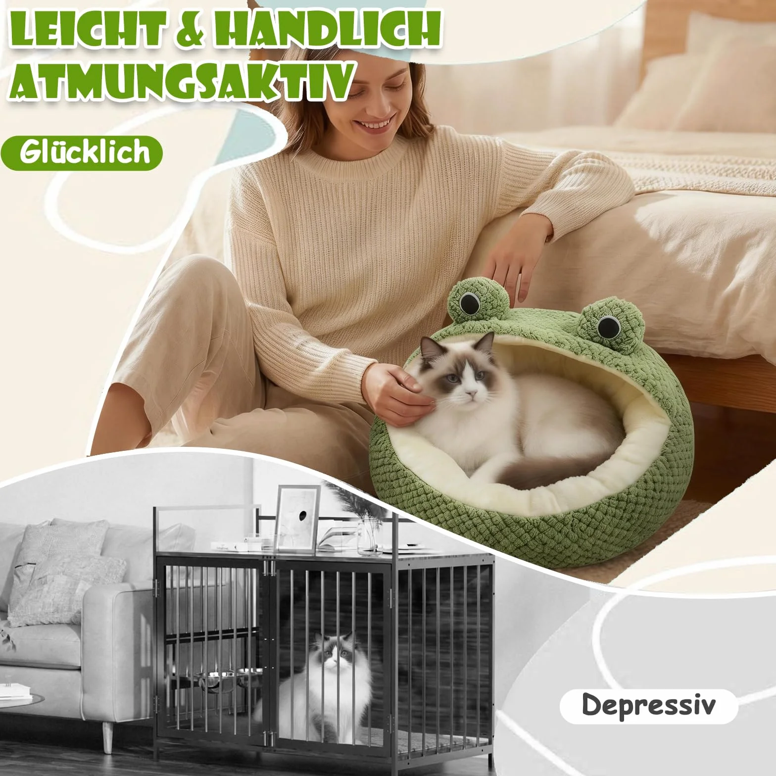 Żaba legowiska dla kota 40 cm – przytulna jaskinia dla kota na zimę, ciepłe i nadające się do prania legowisko dla kota z antypoślizgowym dnem, słodki kosz dla kotów do 5 kg