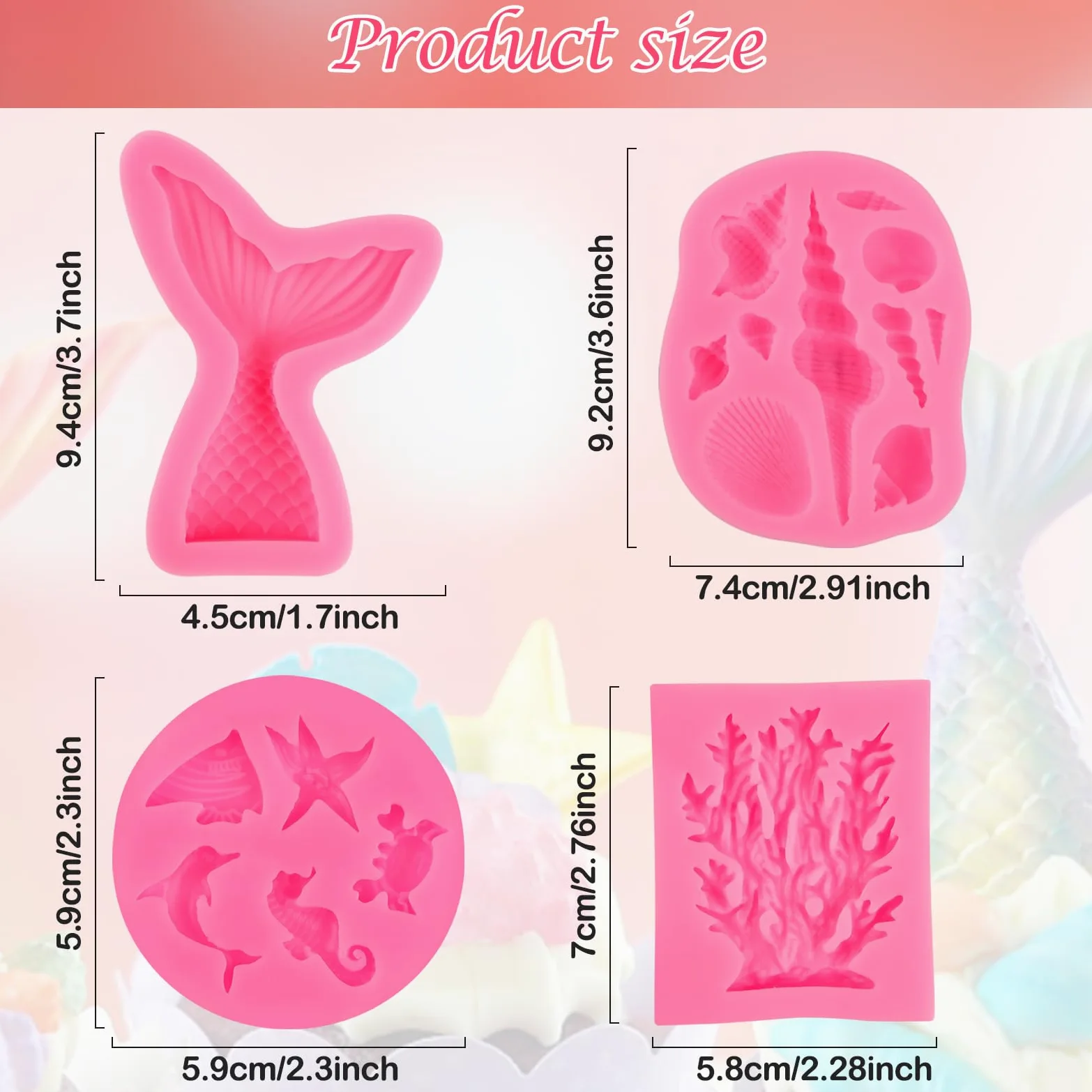 4 Silikonowej Formy Syrenkowej, 3d Forma Do Fondantu Z Morskimi ZwierzęTami | Formy Silikonowe Syrenek, Diy Forma Do Fondantu ZwierzęTa Oceaniczne, DużE Formy Silikonowe Do Ciast Na Ciasto