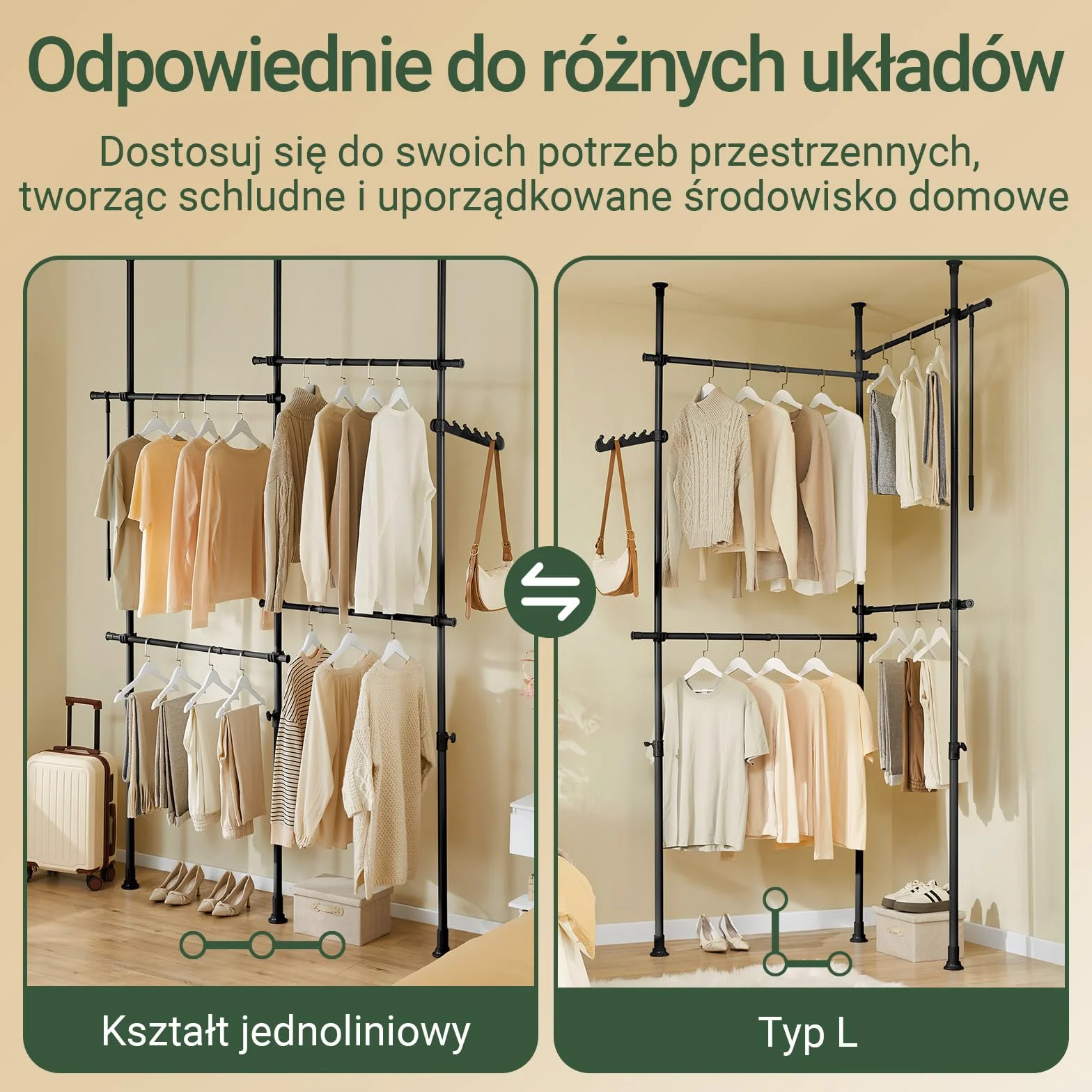 SoBuy Teleskopowy Wieszak na Ubrania, Solidny Stojak, Regulowana Otwarta Szafa z Drążkami do Sypialni i Garderoby, Czarny KLS03-II-SCH