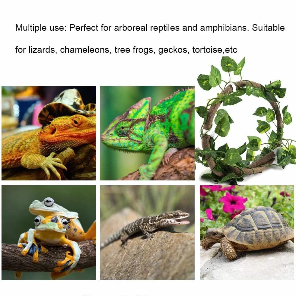 Gad elastyczny oddział wspinaczkowy dżungla Terrario Rattan Habitat Decor z przyssawkami i liśćmi 3.28ft
