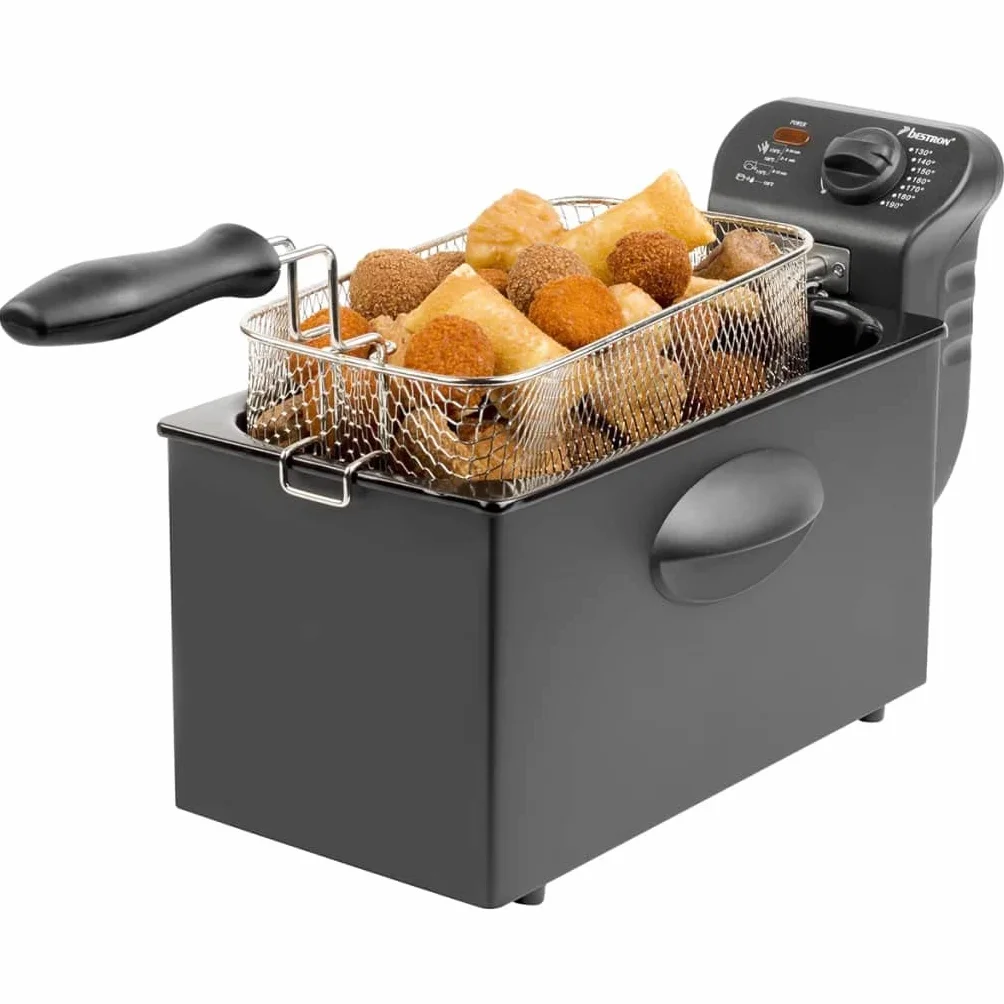 Bestron AF357B frytkownica olejowa z technologią zimnej strefy, 3,5 l, 2000 W, kolor: czarny