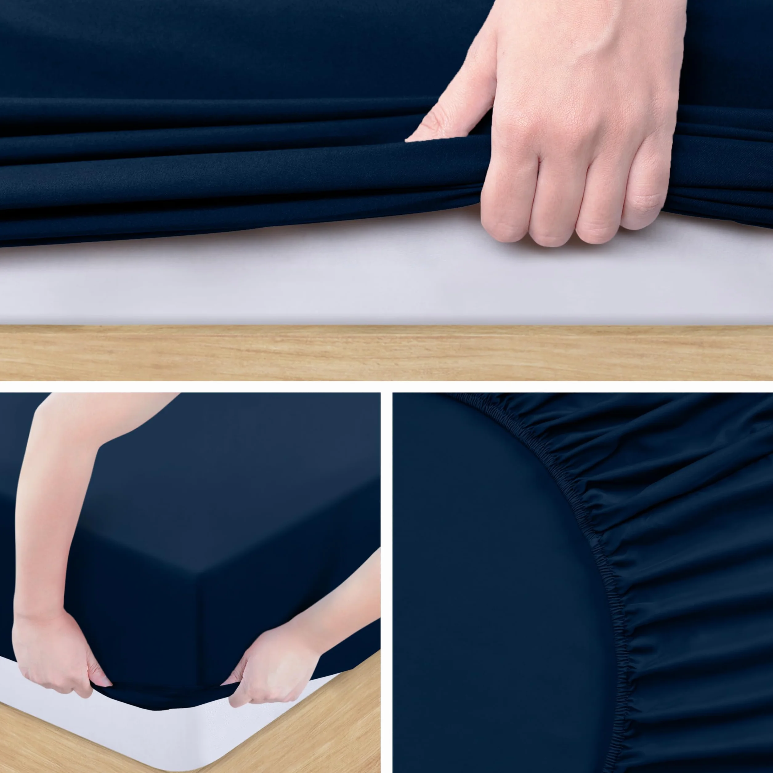 Utopia Bedding 4-Częściowy Haftowanych Zestaw Prześcieradeł 180x200 cm - Poliester Mikrofibra, Prześcieradło Dopasowane, Płaskie Prześcieradło I 2 Haftowane Poszewki Na Poduszki, Granatowy