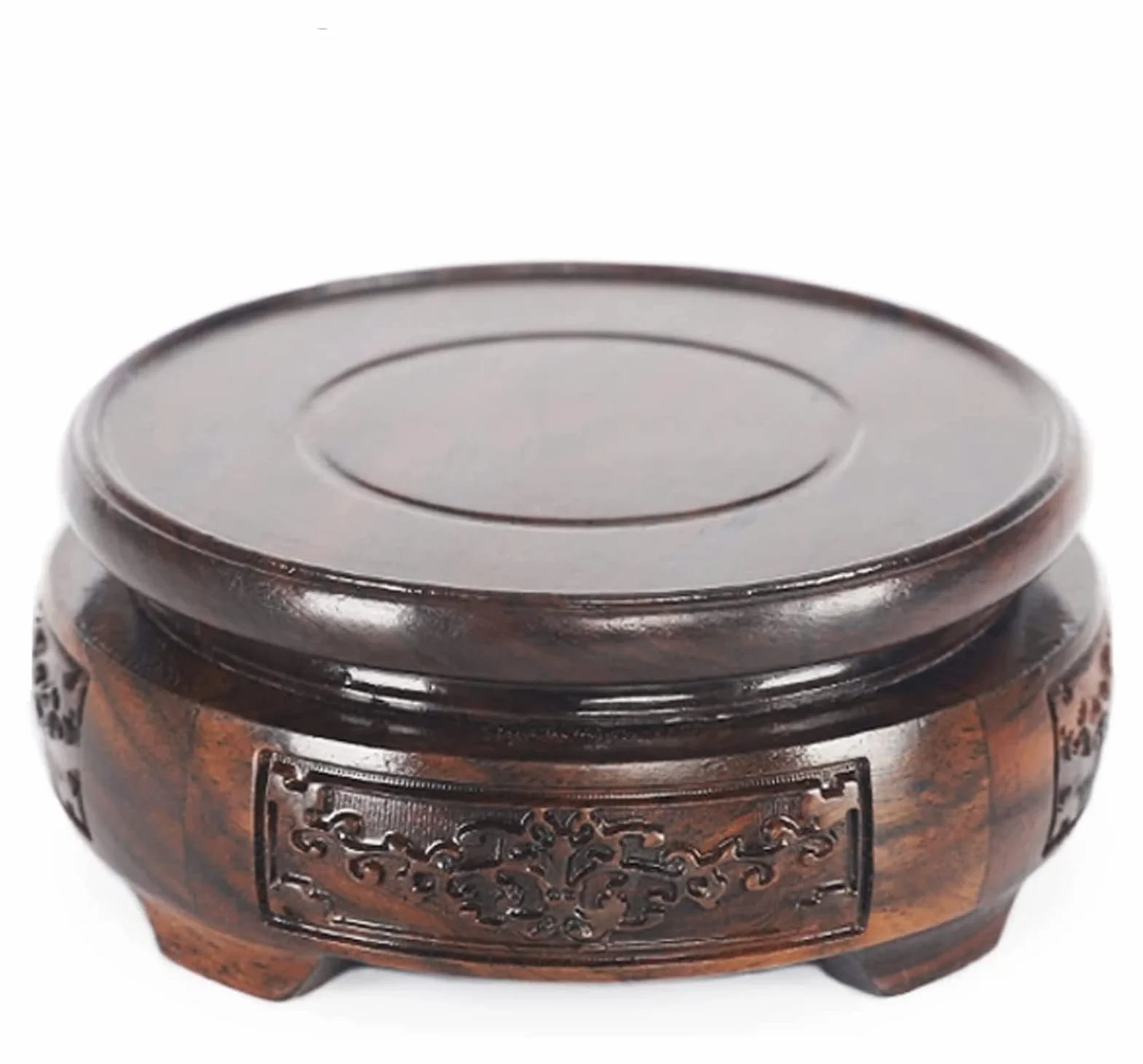 Chińskie stojaki z drewna, obrotowe obrotowe stoły wazonowe Podstawa Turnable Display, mini drewniane stolec stolak praktyczny (Color : Brown Round, Size : 15cm/5.9in)