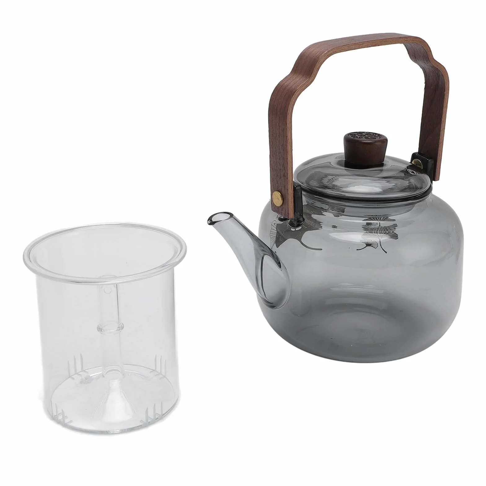 Szklany Czajniczka z Wyjmowanymi Infuzorami 900 Ml Wysoka Borokrzewnik Kuchenna Bezpieczna Herbata Kettle Drewniana Rączka przezroczystą pokrywkę, na luźną herbatę, Kemping Produku