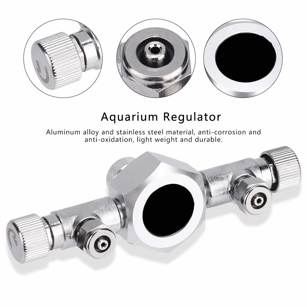 Zerodis Rozdzielacz CO2 Do Akwarium 2-Drogowy Precyzyjny Zawór Iglicowy Magnetyczny Regulator Stop Aluminium Stal Nierdzewna