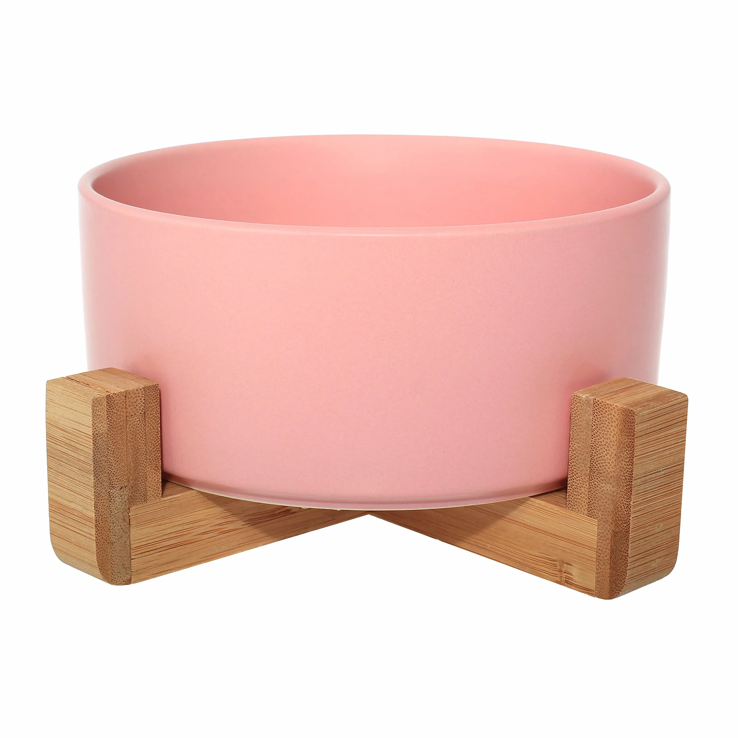 Ceramiczna miska dla psa i kota z bambusowym stojakiem 850 ml (różowa)