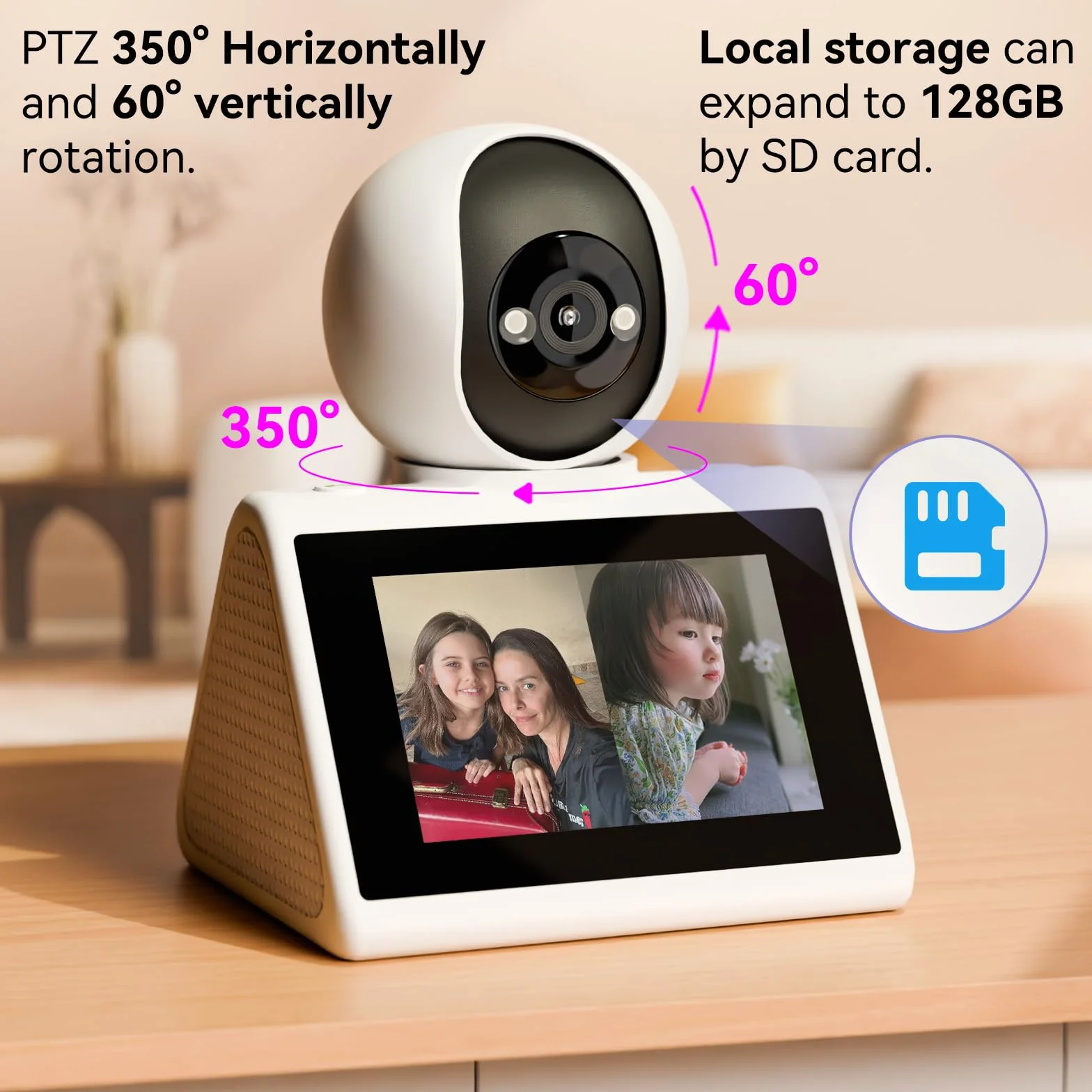 Kamera bezpieczeństwa domowego z ekranem 4,3", dwukierunkowa kamera wideo dla seniorów, niemowląt i zwierząt domowych, kamera 1080p dla psów z czujnikiem ruchu
