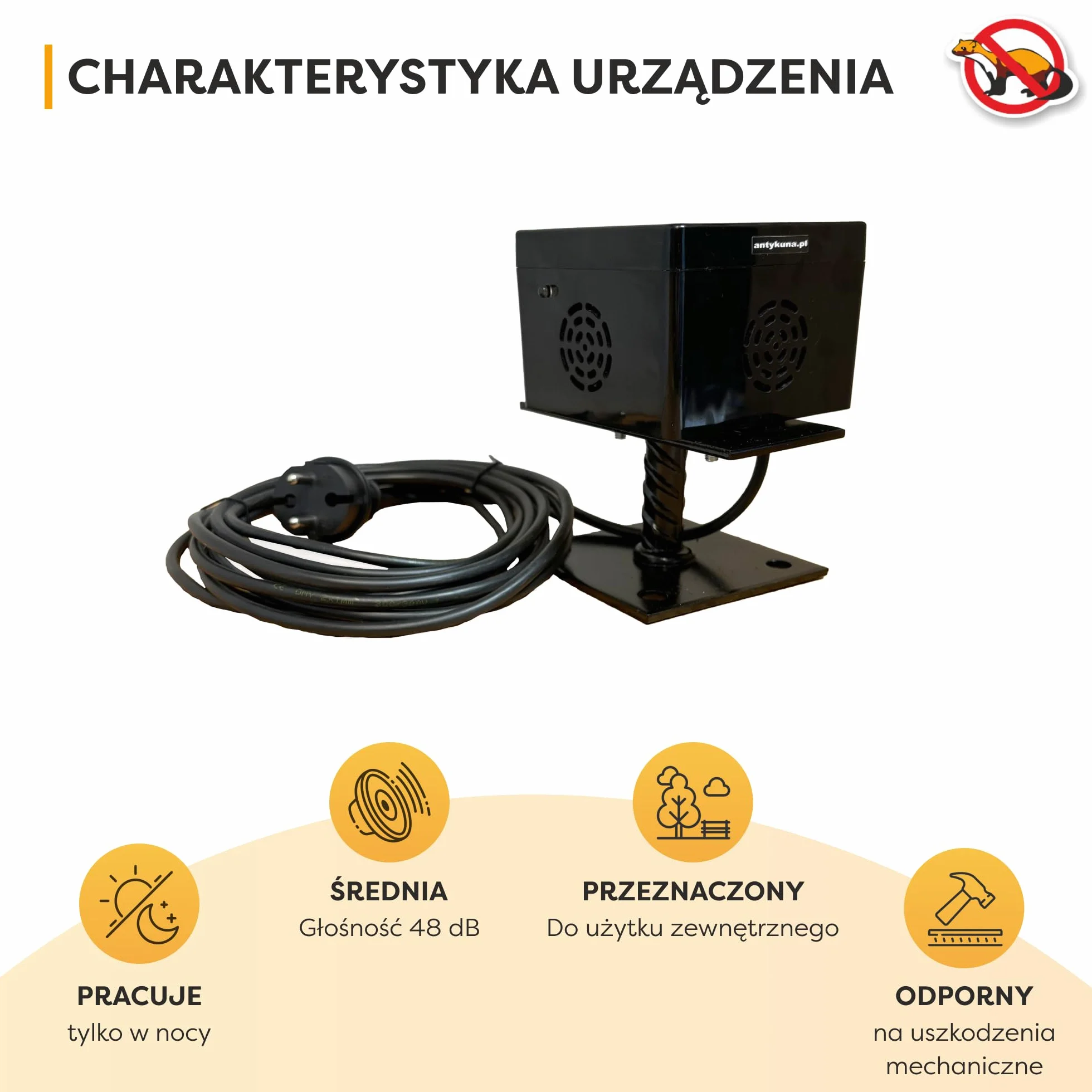 ANTYKUNA Hermetyczny Odstraszacz Gryzoni Kuny Szczury | Cichy i Skuteczny | Parking Miejsca Parkingowe Magazyny | Działa w Nocy