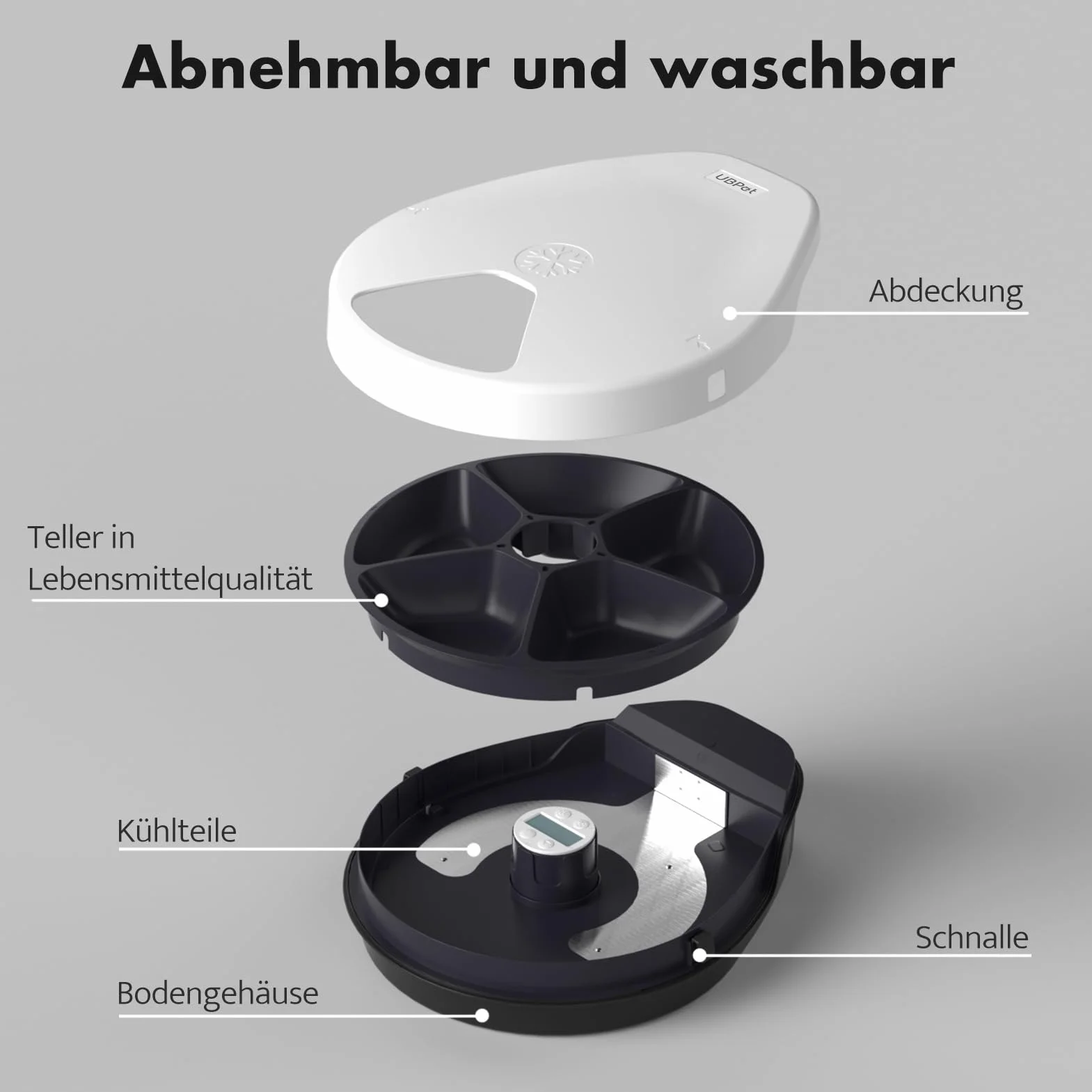 UBPET Automatyczny Podajnik Mokrej Karmy dla Kotów i Psów z Chłodzeniem, Timerem, 5 Przegródki 330 g