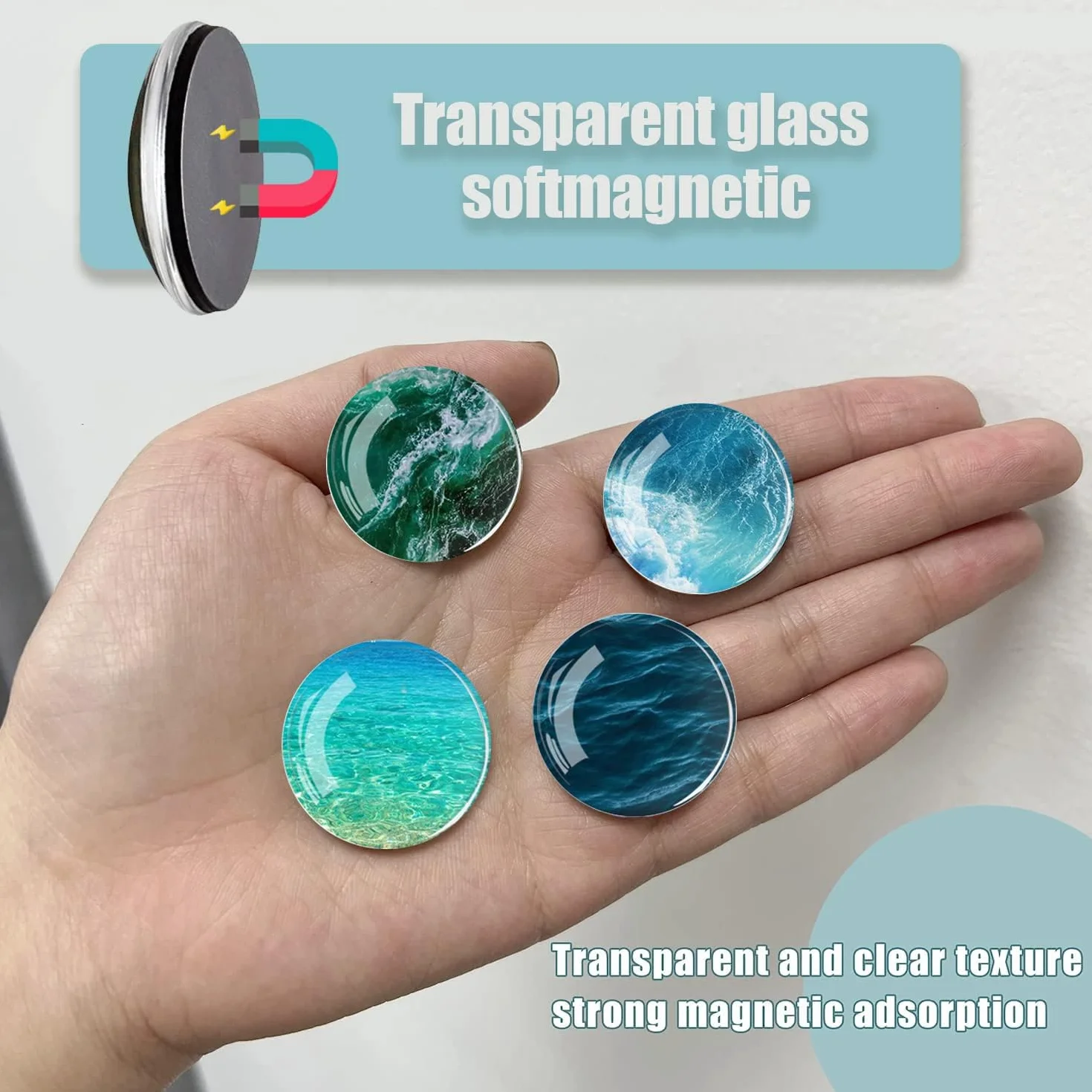 Diyxisk magnesy na lodówkę, szklane, 3D, morze (12 sztuk) – estetyczne magnesy na tablicę magnetyczną i tablicę suchościeralną, silne magnesy dekoracyjne z motywem fal oceanicznych, do kuchni i biura