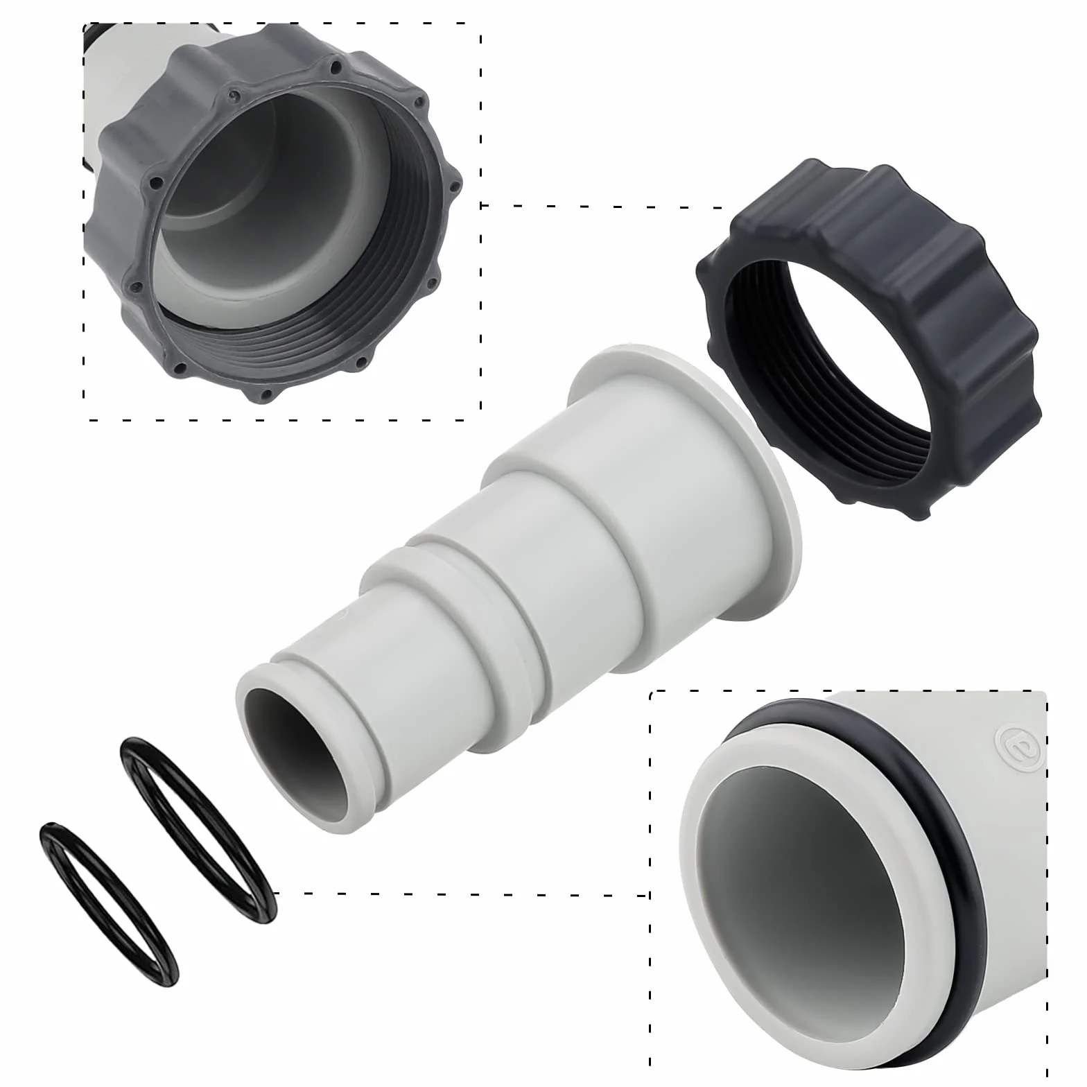 Adapter basenowy, 2 sztuki, wąż basenowy 32-38 mm, łącznik, przyłącze węża, adapter do węża basenowego, adapter do pomp z przyłączem gwintowym i zaworem tłokowym, akcesoria basenowe
