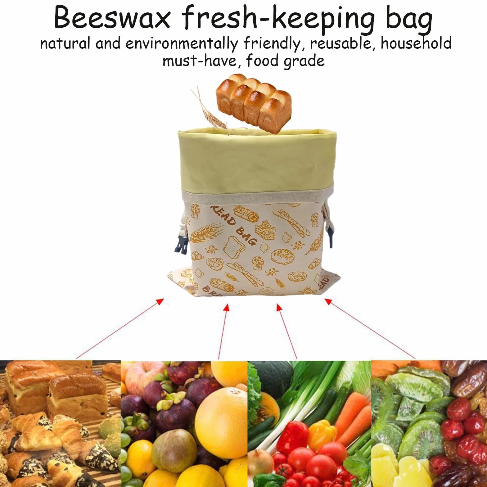 Beeswax Bread Bag, Cotton Freezer Storage, Reusable Loaf Container, Breathable Natural Fabric, Food Preservation Solution, Ideal for Bakery Kitchen Freezer Use, 11.81x15.35 Inches