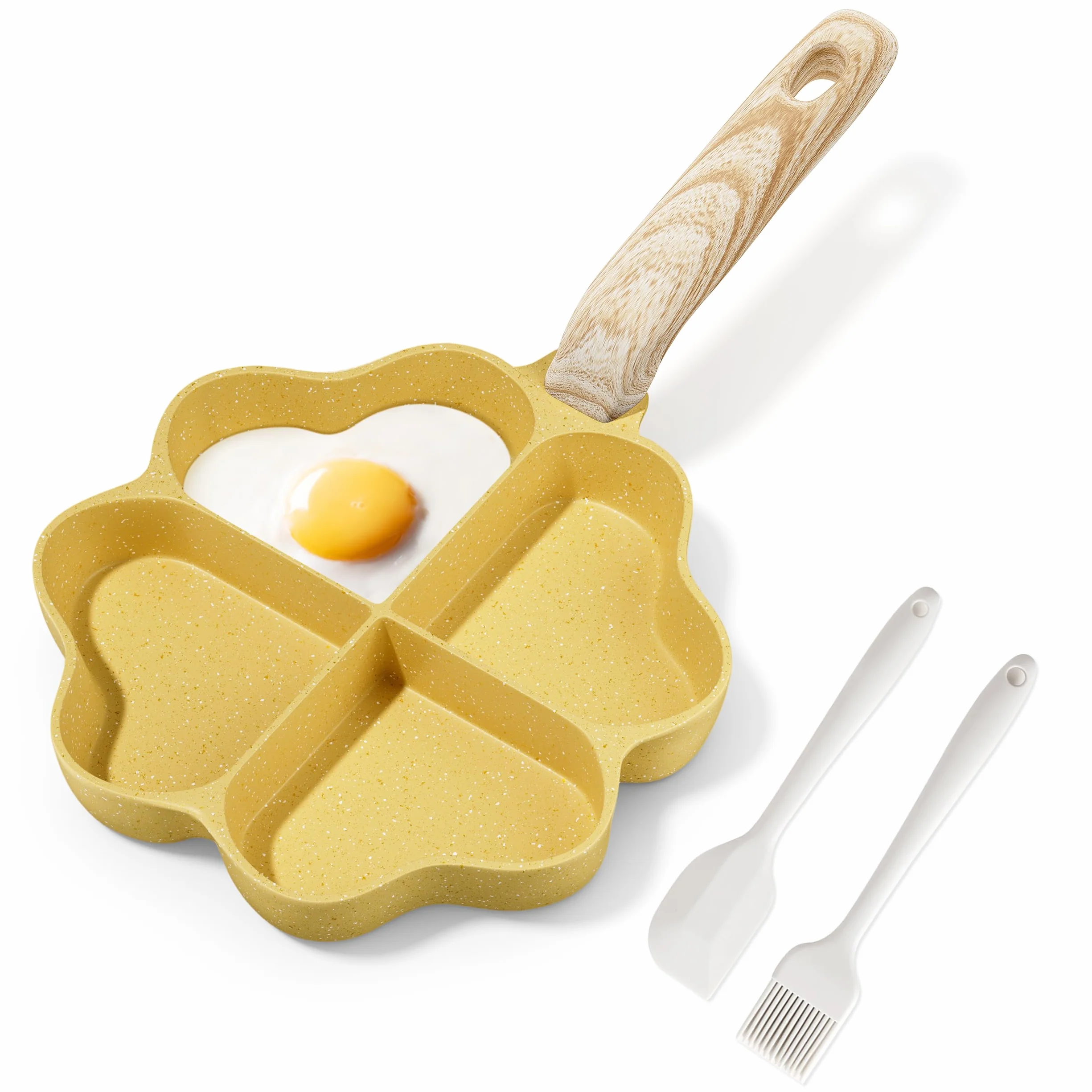 RIOVARM Patelnia do omletów indukcyjnych, nieprzywierająca, 4 otwory, w kształcie serca, patelnia do jajek, powłoka granitowa, kreatywna, urocza patelnia do smażenia bez PFOA, zdrowe naleśniki na