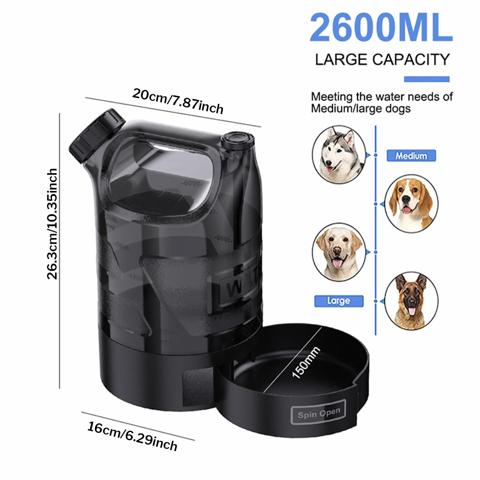 Portable Dog Water Bottle, Large Capacity Pet Hydration Dispenser, Leak-Proof for Hiking Travel Camping