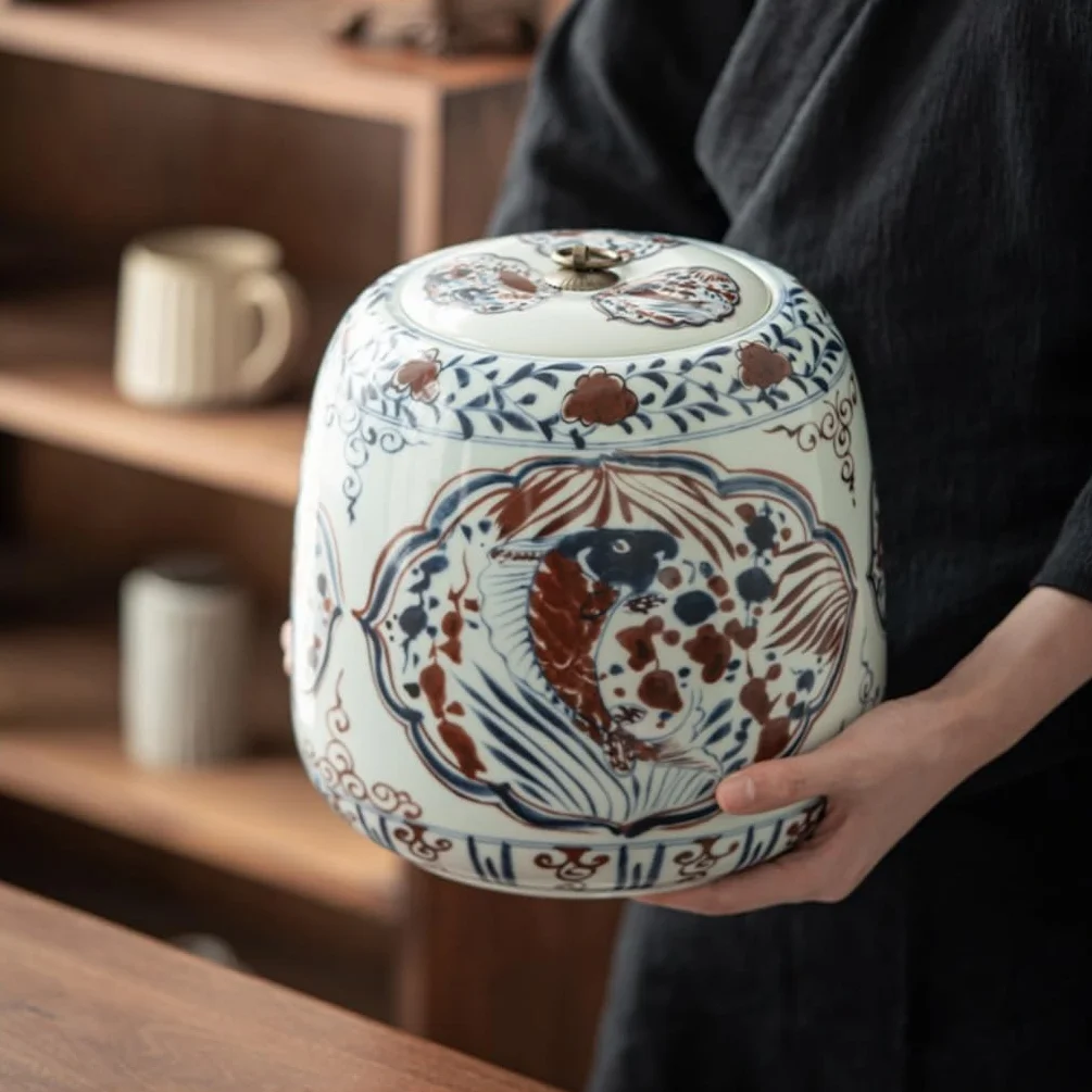 XYNSNDB Kanistry kuchenne Duży zbiornik do przechowywania herbaty luzem Ceramiczny orzech Kawa Zamknię zbiornik na płatki zbożowe Domowe pudełko na herbatę o dużej pojemności Duży cylinder na herbatę