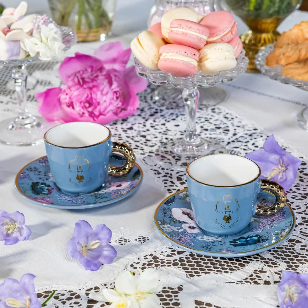 Bialetti Bridgerton Porcelana, zestaw 2 filiżanek i spodków, 80 ml