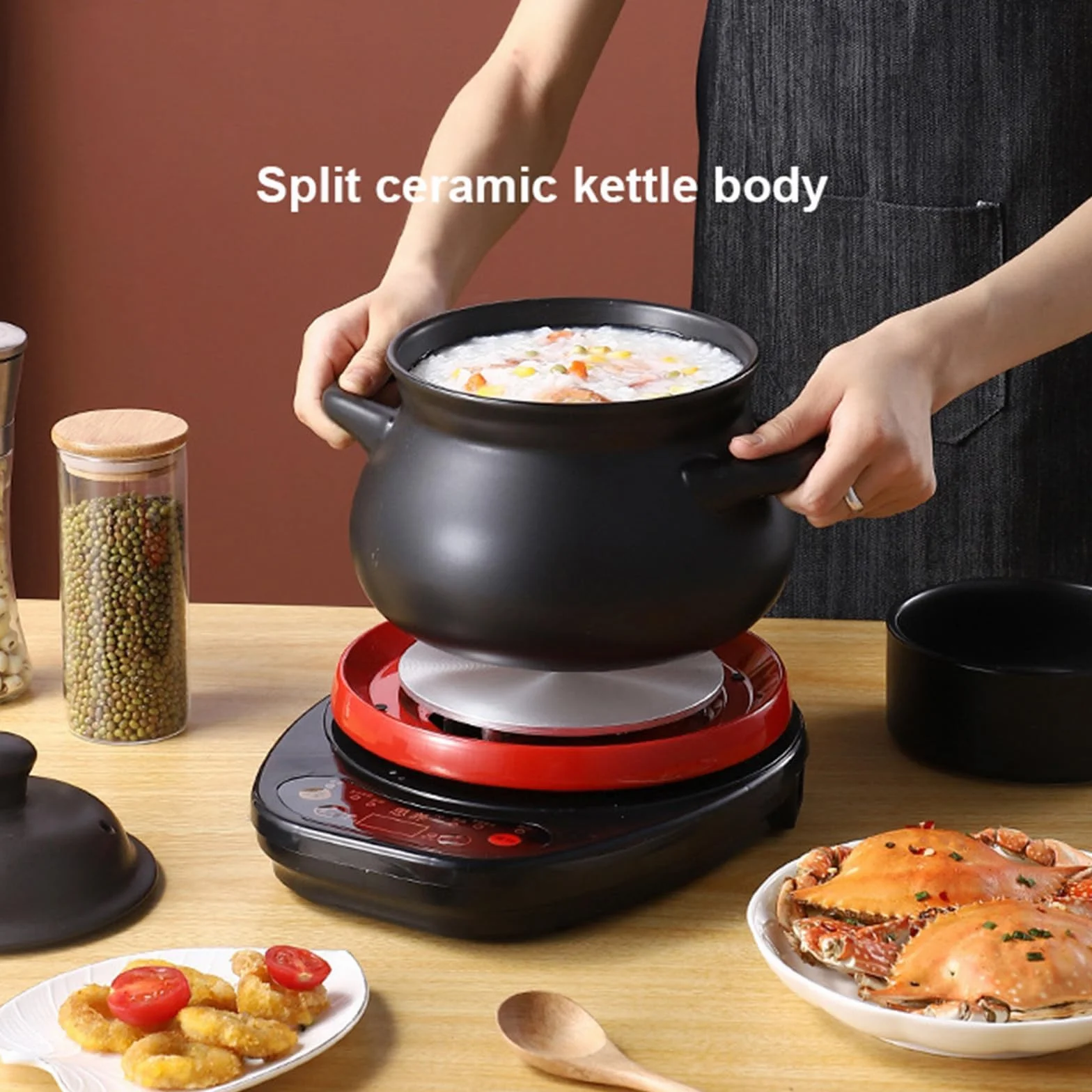 Multifunktal Electric Ceic Pot, Auto Temp Control do zup i herbaty ziołowej, Zdrowe gotowanie parowe, Nonstick Inner Pot, Easy Clean Home Kitchen Appliance