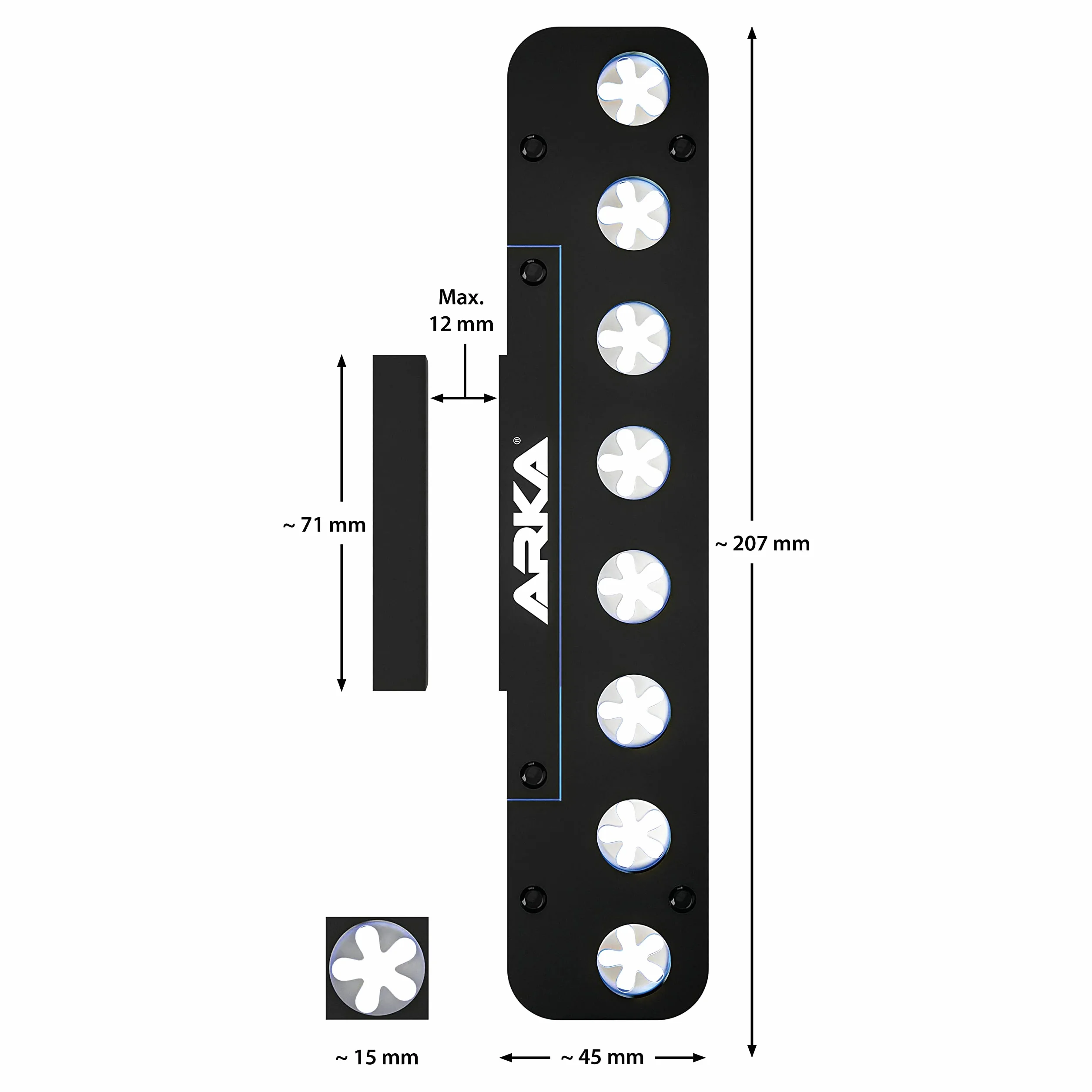 ARKA myREEF®-FRAG Rack | 8 otworów | Uchwyt na korale do każdego akwarium morskiego | Do szkła o grubości do 12 mm | Średnica otworu ok. 15 mm | Bezpieczniki silikonowe