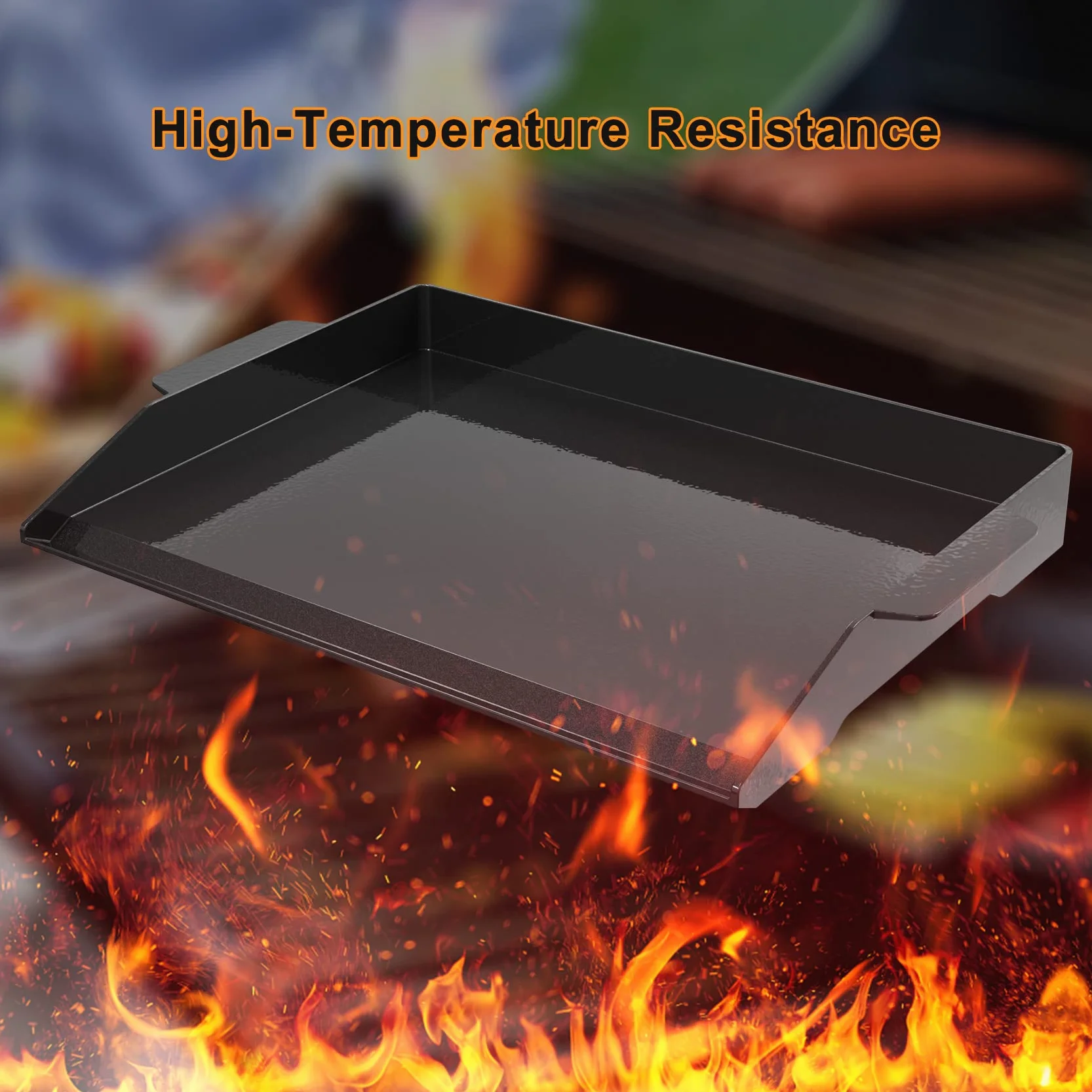 Onlyfire Emaliowana Płyta Grillowa z żeliwa, Patelnia do Grilla z Uchwytem, do Grilla Węglowego, Grilla Gazowego i Innych, Akcesoria do Grilla, Wysoka ściana Boczna, 58.6 x 40.5 x 6.5 cm