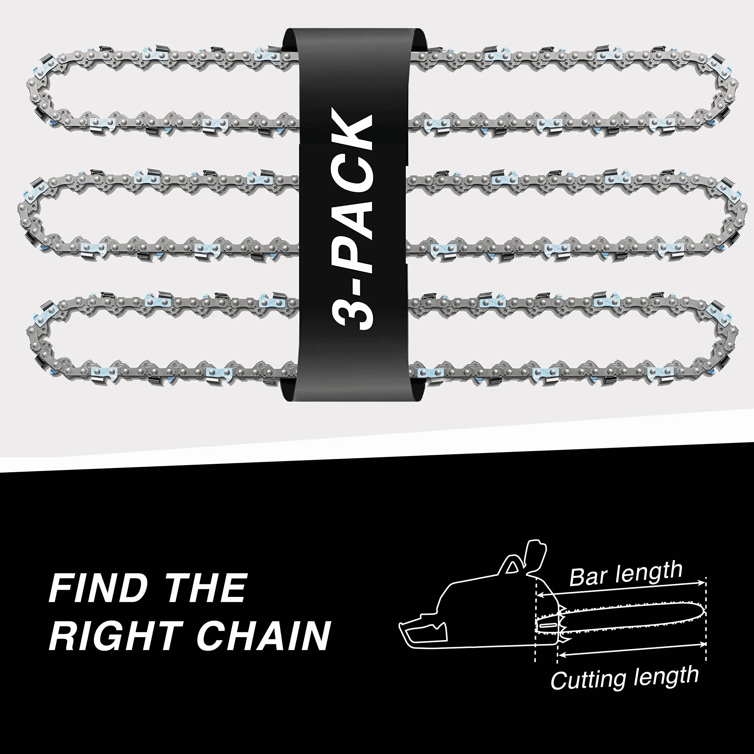 Tallox 3 łańcuchy do piły 3/8'', 1,1 mm, 52 TG, 35 cm, miecz kompatybilny z Oregon Makita Bosch