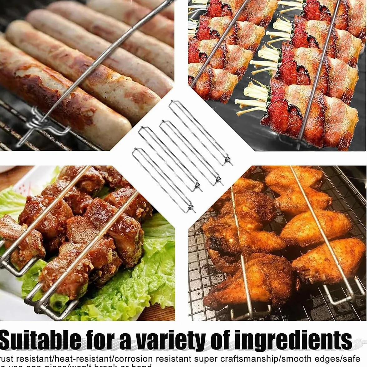 szpikulce ze stali, YouXiaor 4 szt. szpikulce do grilla, szpikulce do grilla, szpikulce do grilla, długie szpikulce do grillowania, grillowania, mięsa, warzyw BBQ Stick