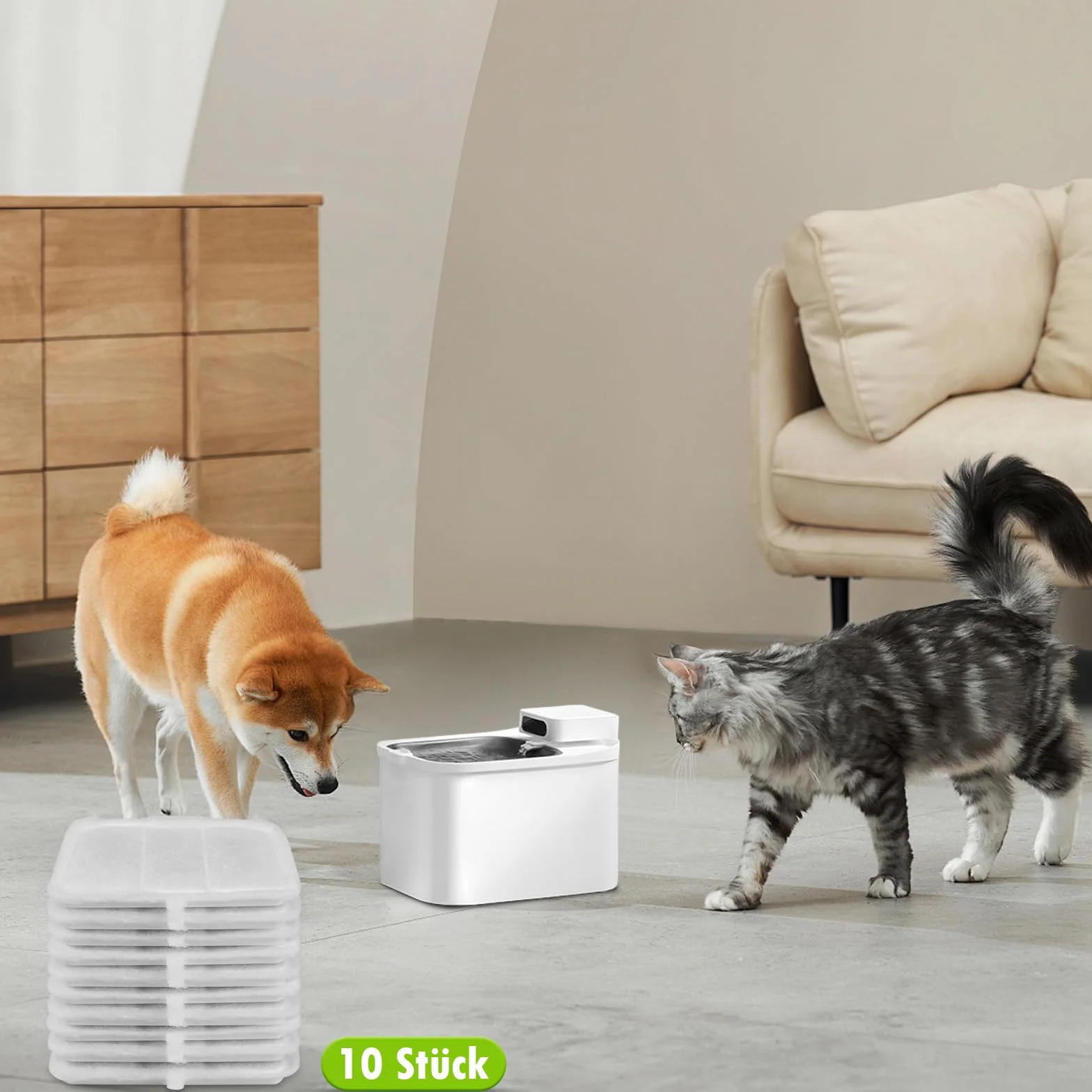 10 filtrów do PETKIT EVERSWEET MAX Pet Water Fountain, węgiel aktywny o wysokiej gęstości może filtrować zapachy i zanieczyszczenia włosów w wodzie (10 filtrów + 10 gąbek)