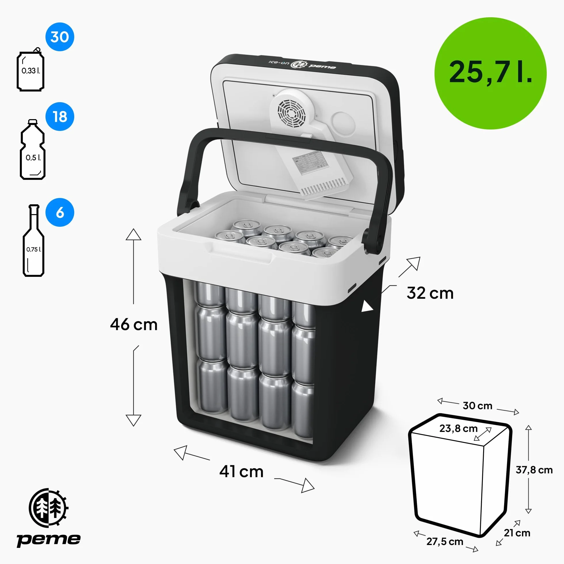 peme Elektryczna Lodówka Turystyczna Podróżna Chłodzenie i Podgrzewanie Podwójne Zasilanie Port USB Bezpieczne Zamknięcie Tryb Eco do Samochodu Auta Kampera Kemping 12V & 220 240 V 25,7L - Essential