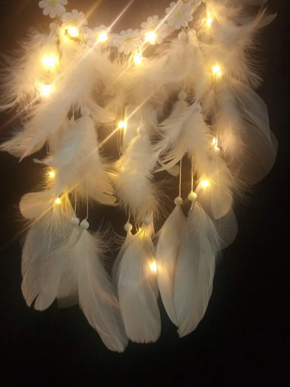 łapacz snów w stylu boho, w kształcie serca, ręcznie wykonany, lampa LED, ozdoba na ścianę, romantyczna dekoracja (kolor biały, z lampkami)