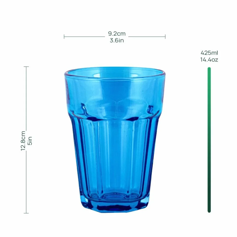 TREND FOR HOME Szklanki do Wody 425 ml Zestaw 6 Kolorowych Szklanek do Wody Napojów Soków Szklanka Wysoka Szklane Kubki do Longdrinków Szklanki Wysokie Styl Retro | Gigi Vivid Rainbow