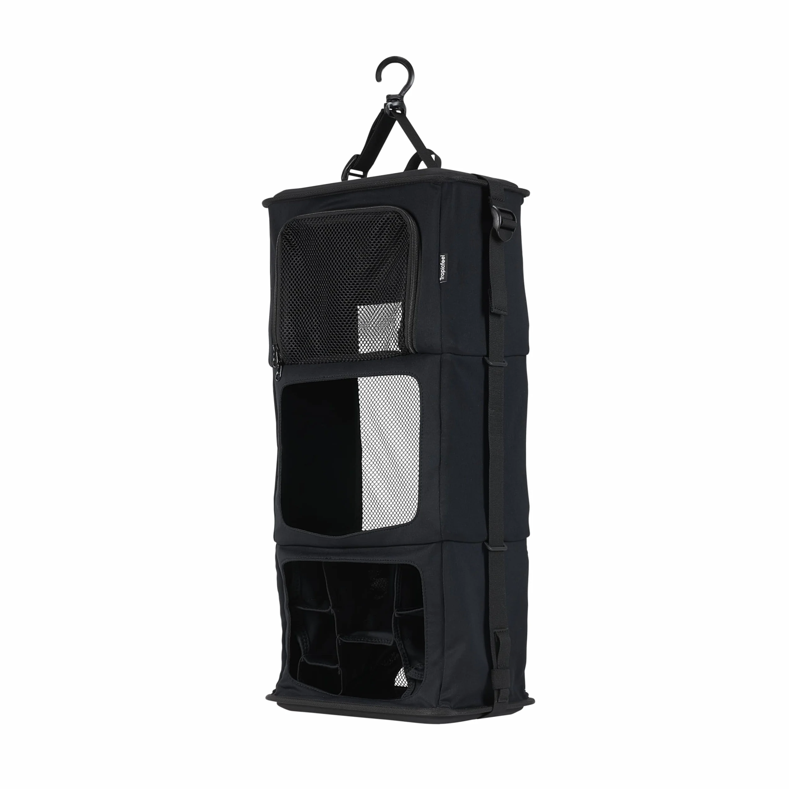 Tropicfeel Szafa w kolorze czarnym, podróżny system garderoby/organizer na ubrania, pasuje do każdego plecaka lub torby o wymiarach 60 cm x 28 cm x 18 cm, wiszący organizer podróżny (cały czarny)