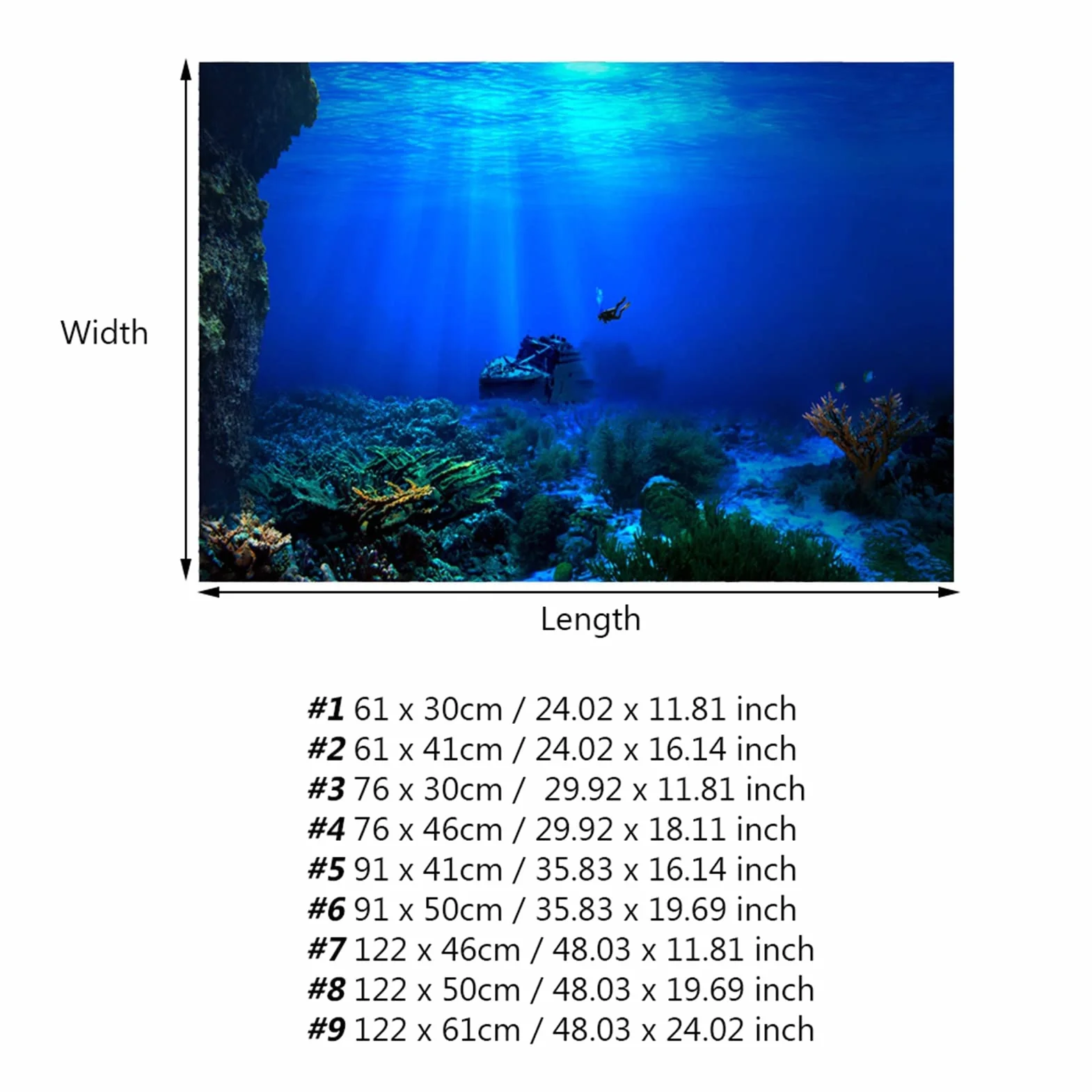 Tło Akwarium Plakat Efekt 3D Klej Seaworld Plakat Tło Papier Dekoracyjny do Dekoracji Akwarium (61x30cm) (61 * 30CM)